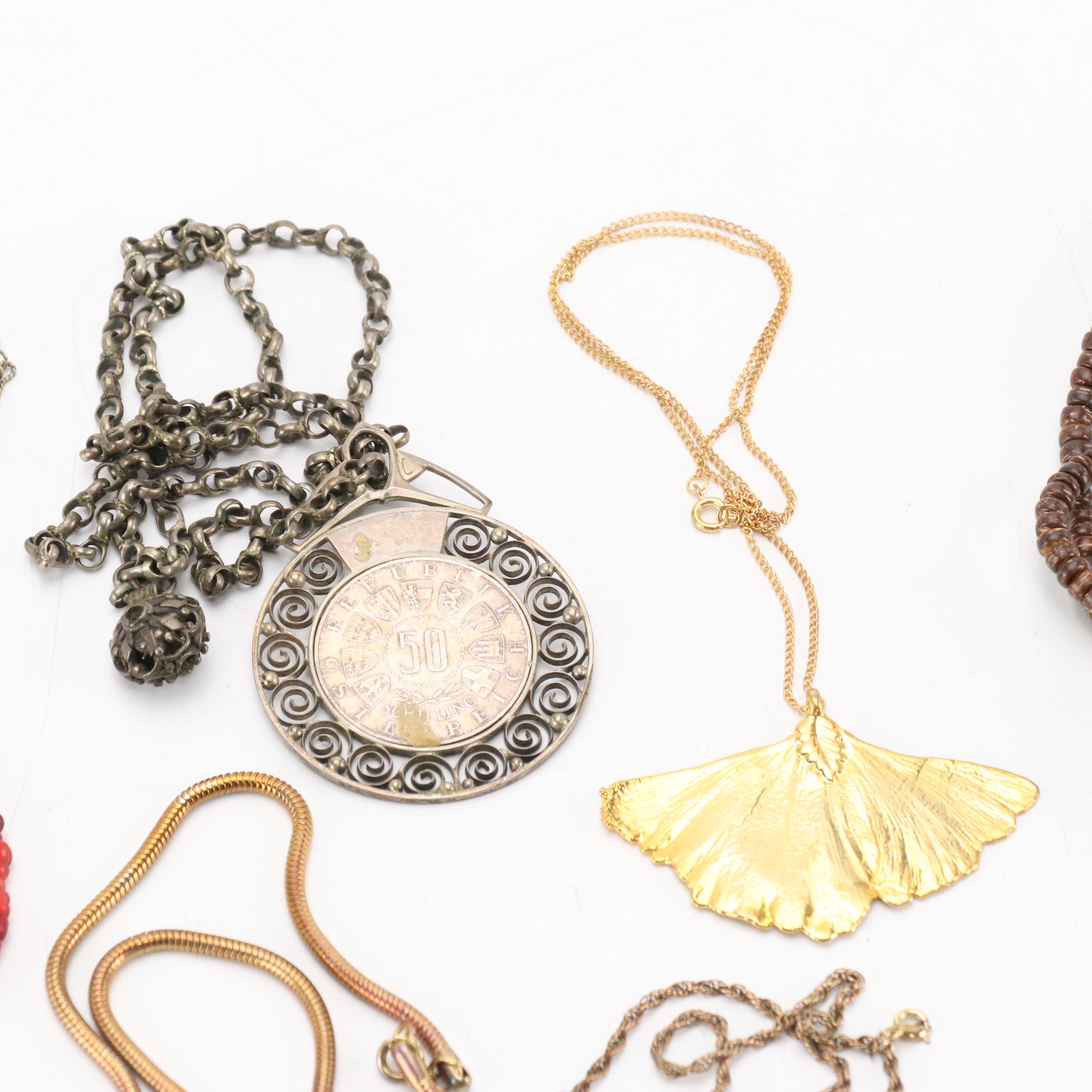 Assorted Accessories Including Necklaces, Brooches, Belt Buckles, Pendants, More