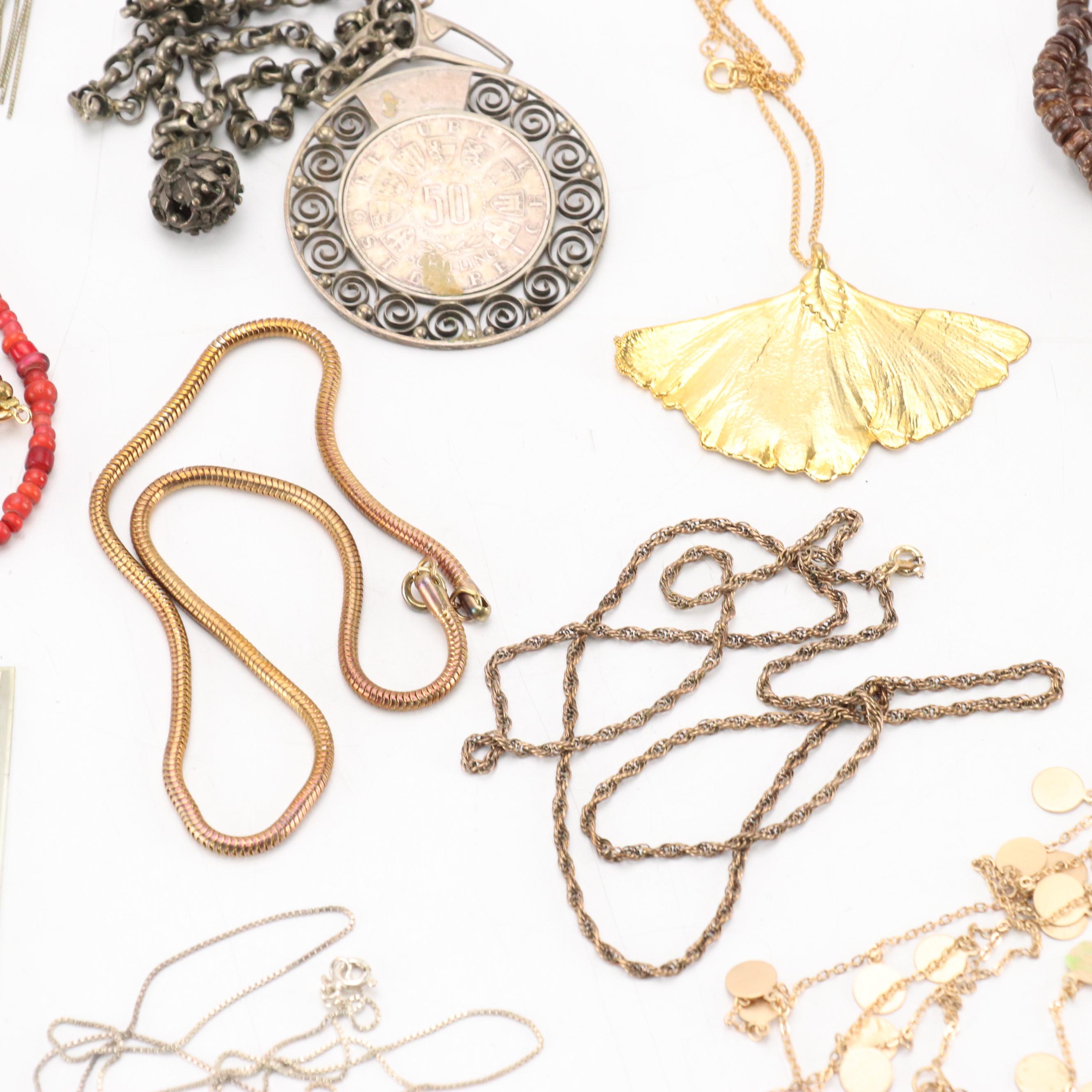 Assorted Accessories Including Necklaces, Brooches, Belt Buckles, Pendants, More