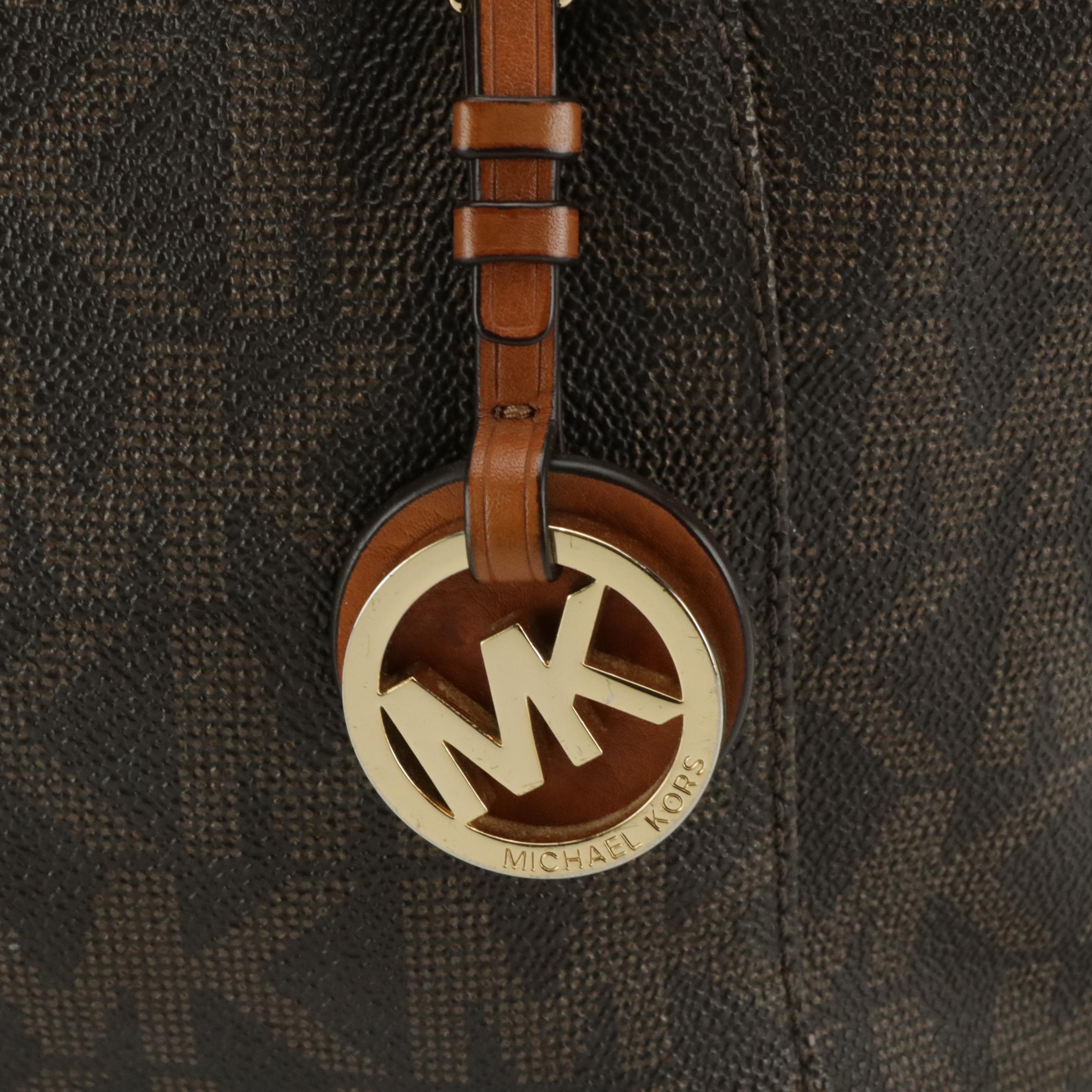 Michael Kors Signature Canvas Tote Bag and Black Leather Two-Way Chain Strap Bag