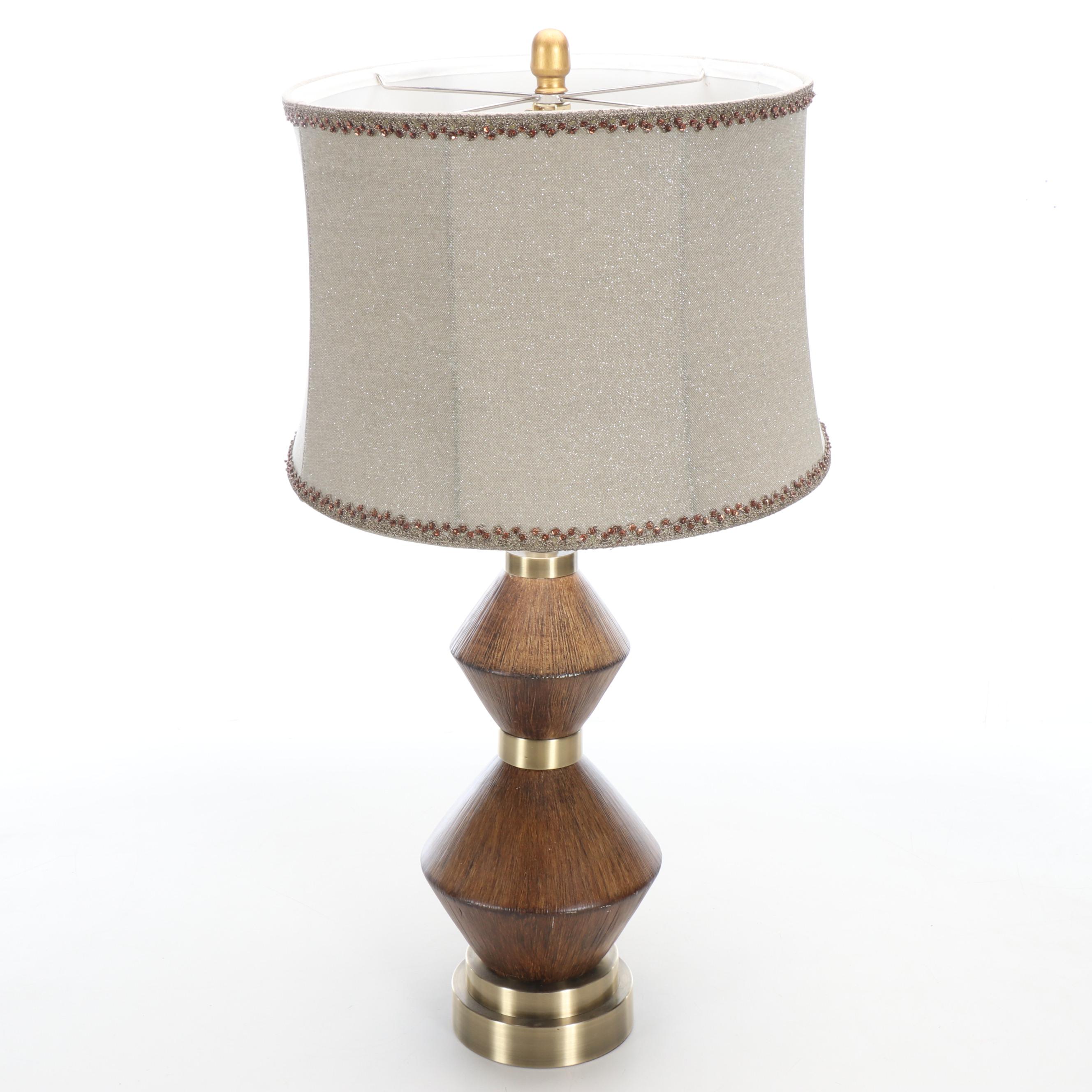 Geometric Stacked Wood and Metal Table Lamps with Glitter Shades