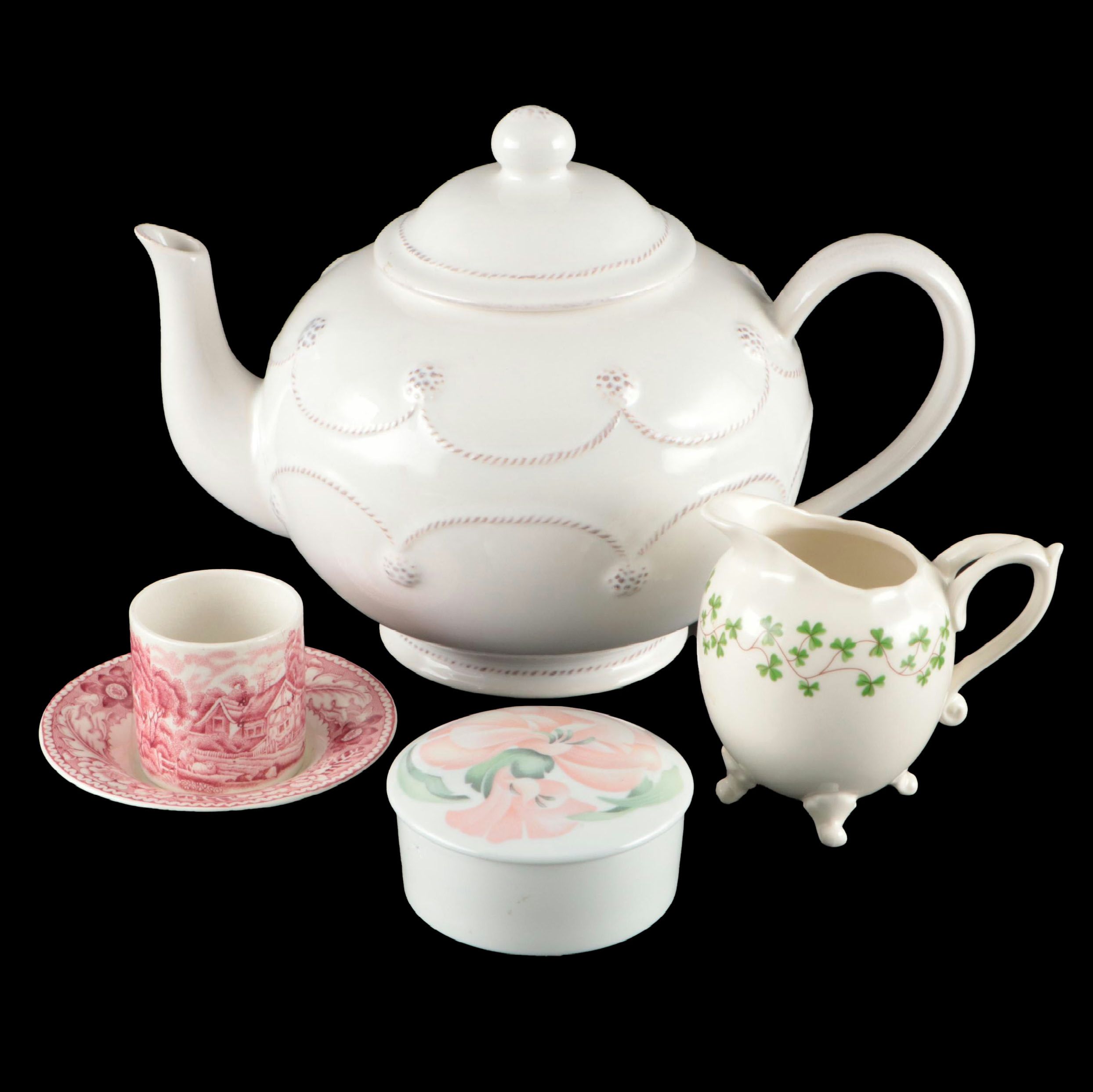 Juliska Portuguese Ceramic Teapot and Other Porcelain Tableware