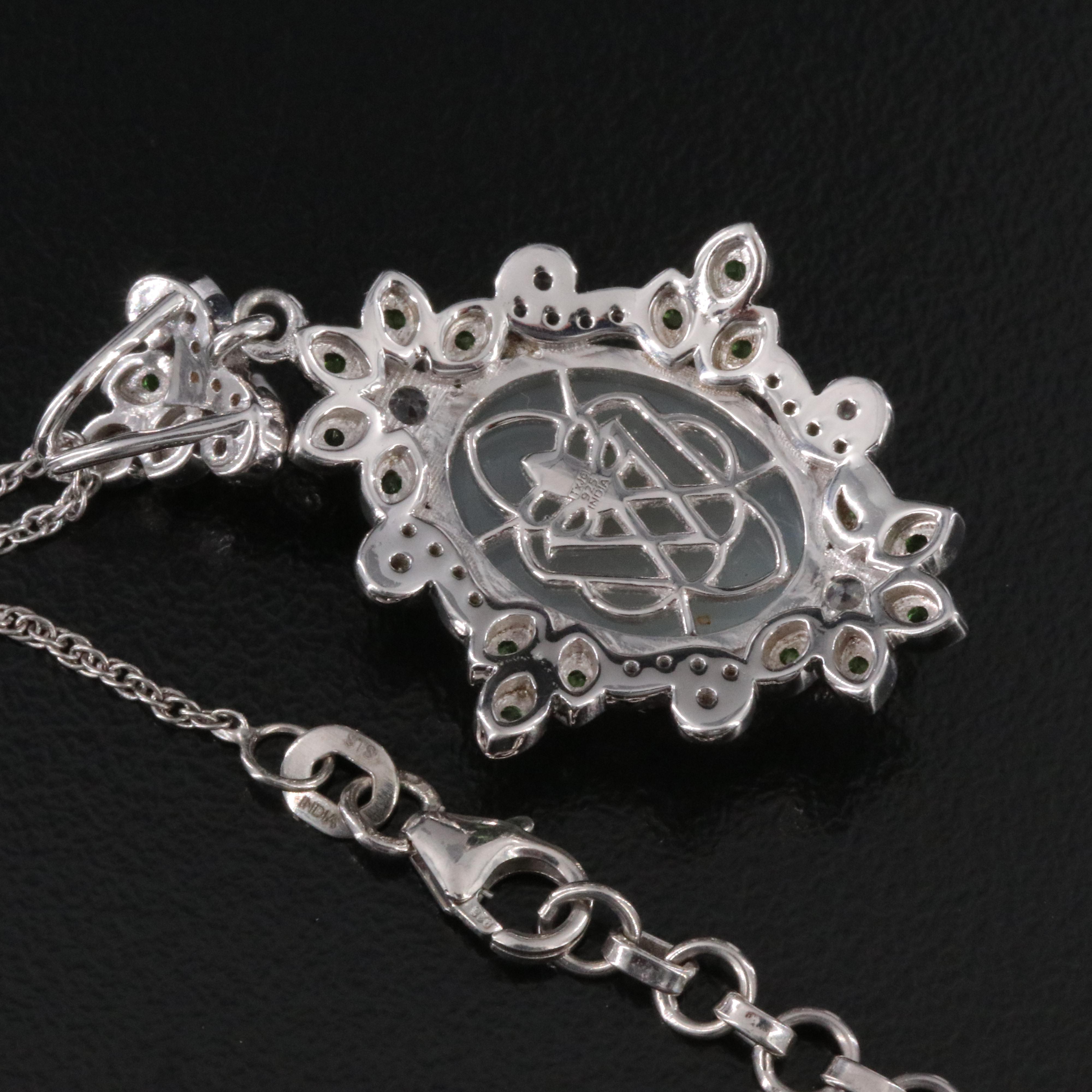 Sterling Druzy, Zircon and Diopside Pendant Necklace