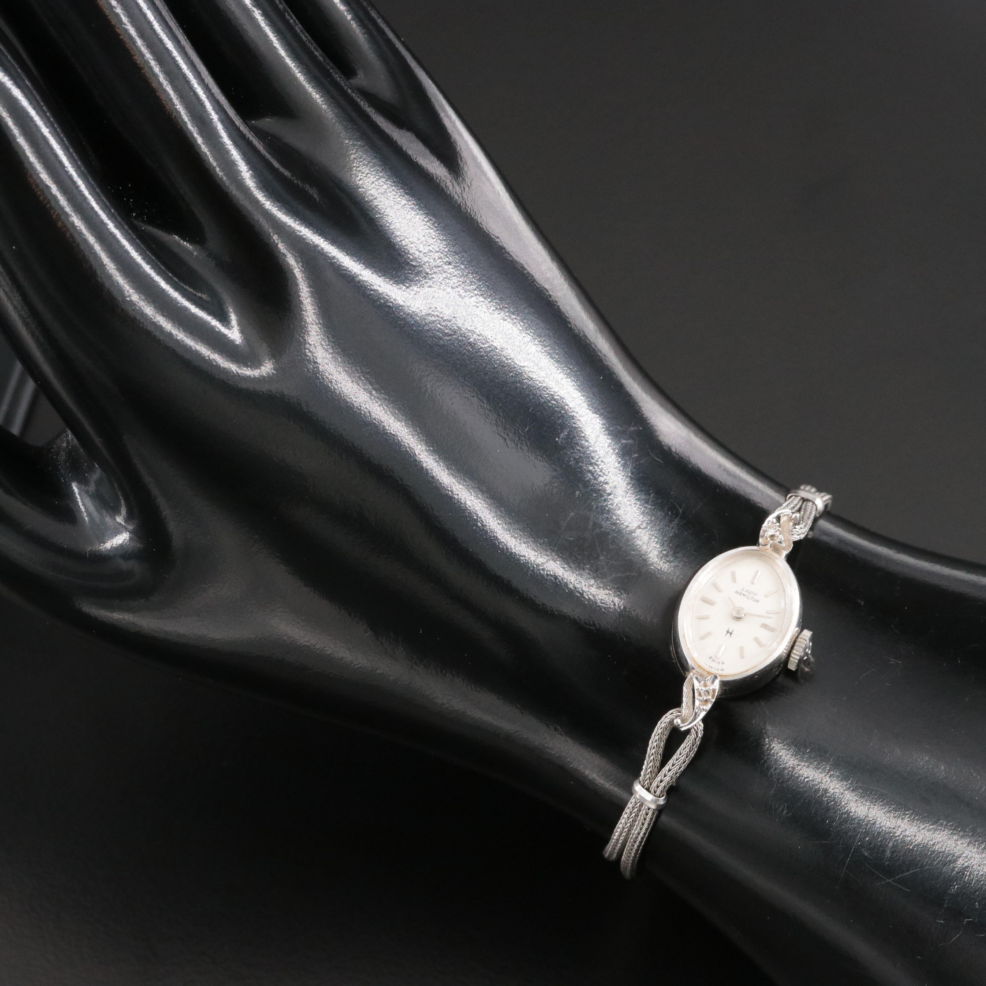 14K Lady Hamilton Diamond Stem Wind Watch