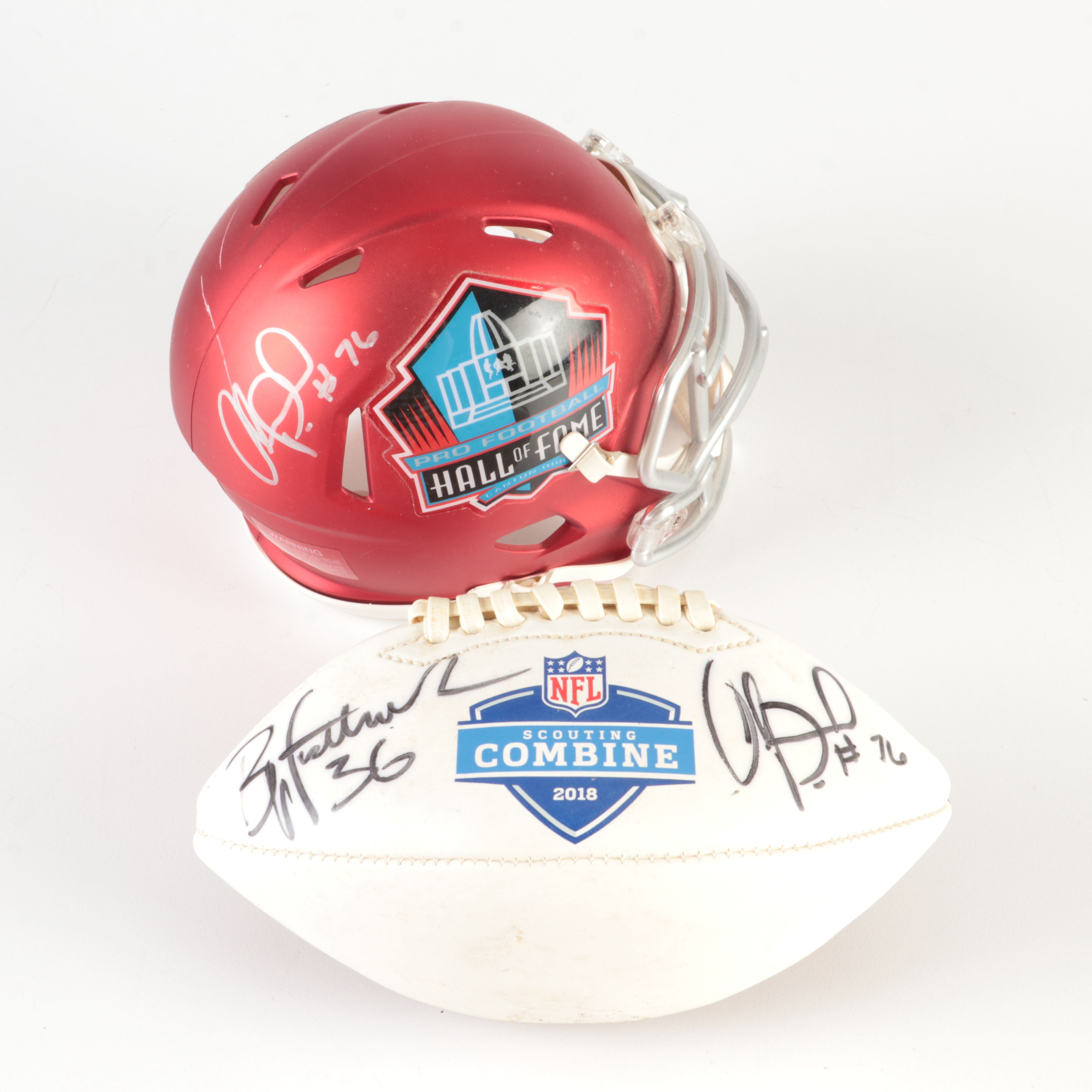 Collection off Signed Footballs, Hockey Pucks, Basketballs, and More