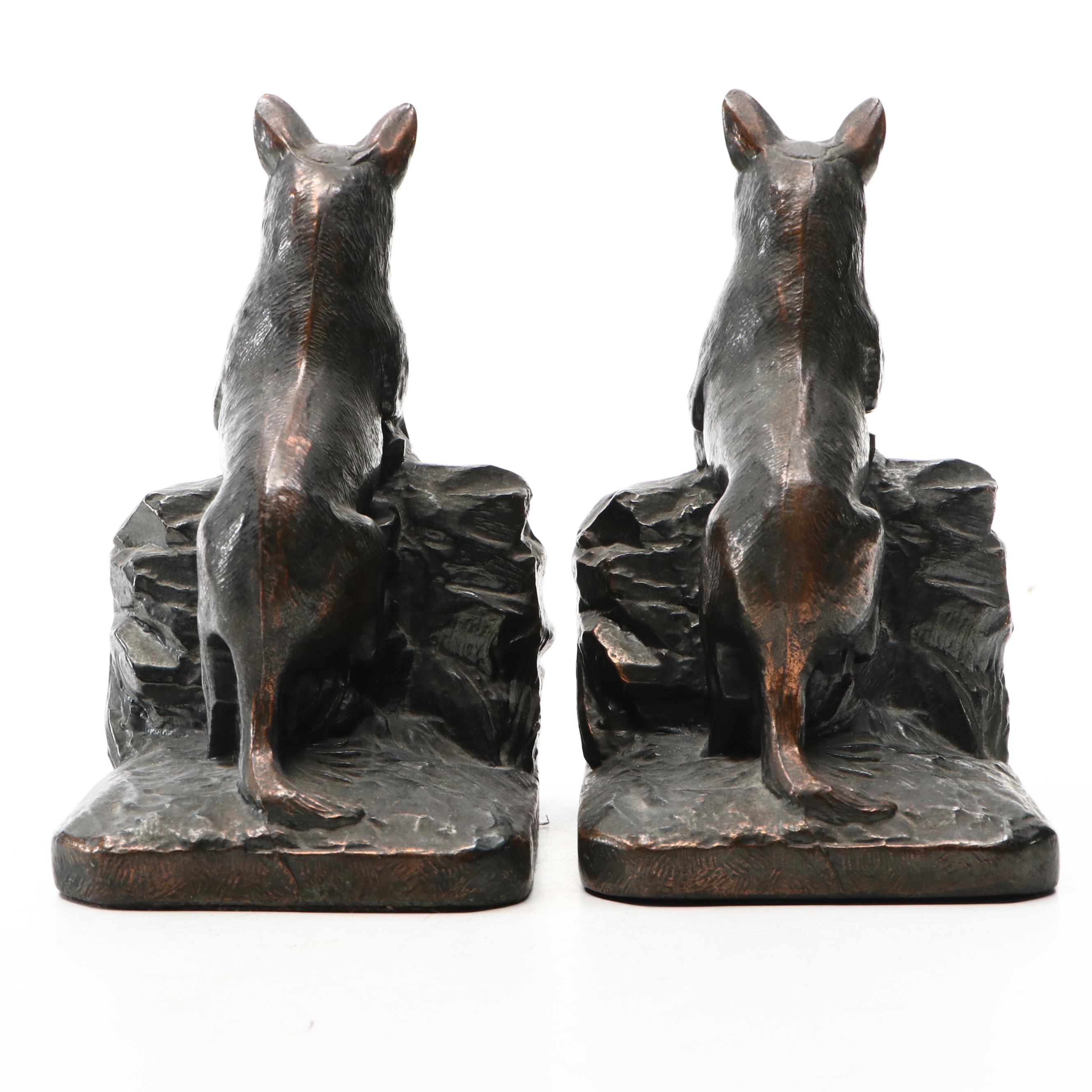 Pair of Bronzed Cast Metal German Shepherd Dog Bookends