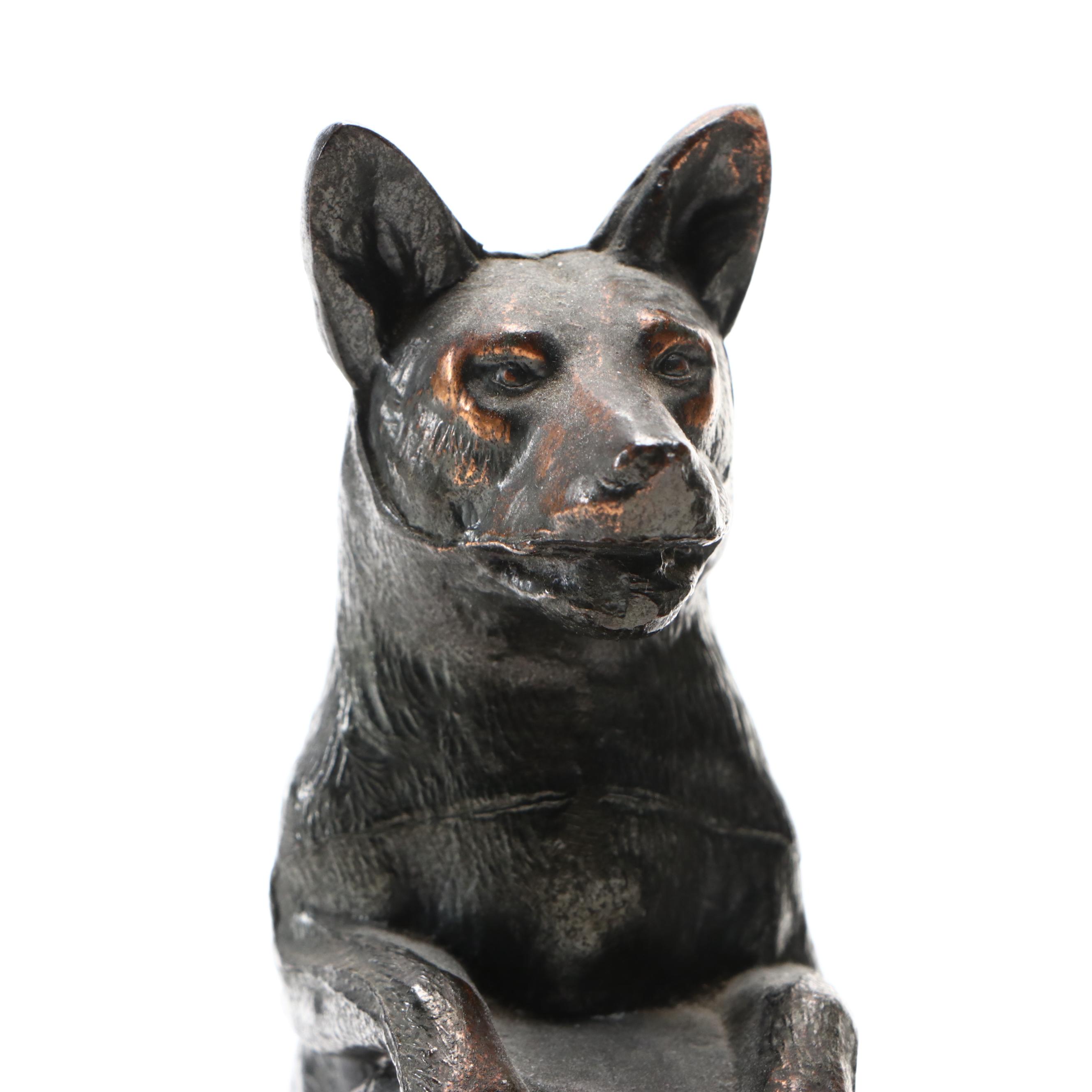 Pair of Bronzed Cast Metal German Shepherd Dog Bookends