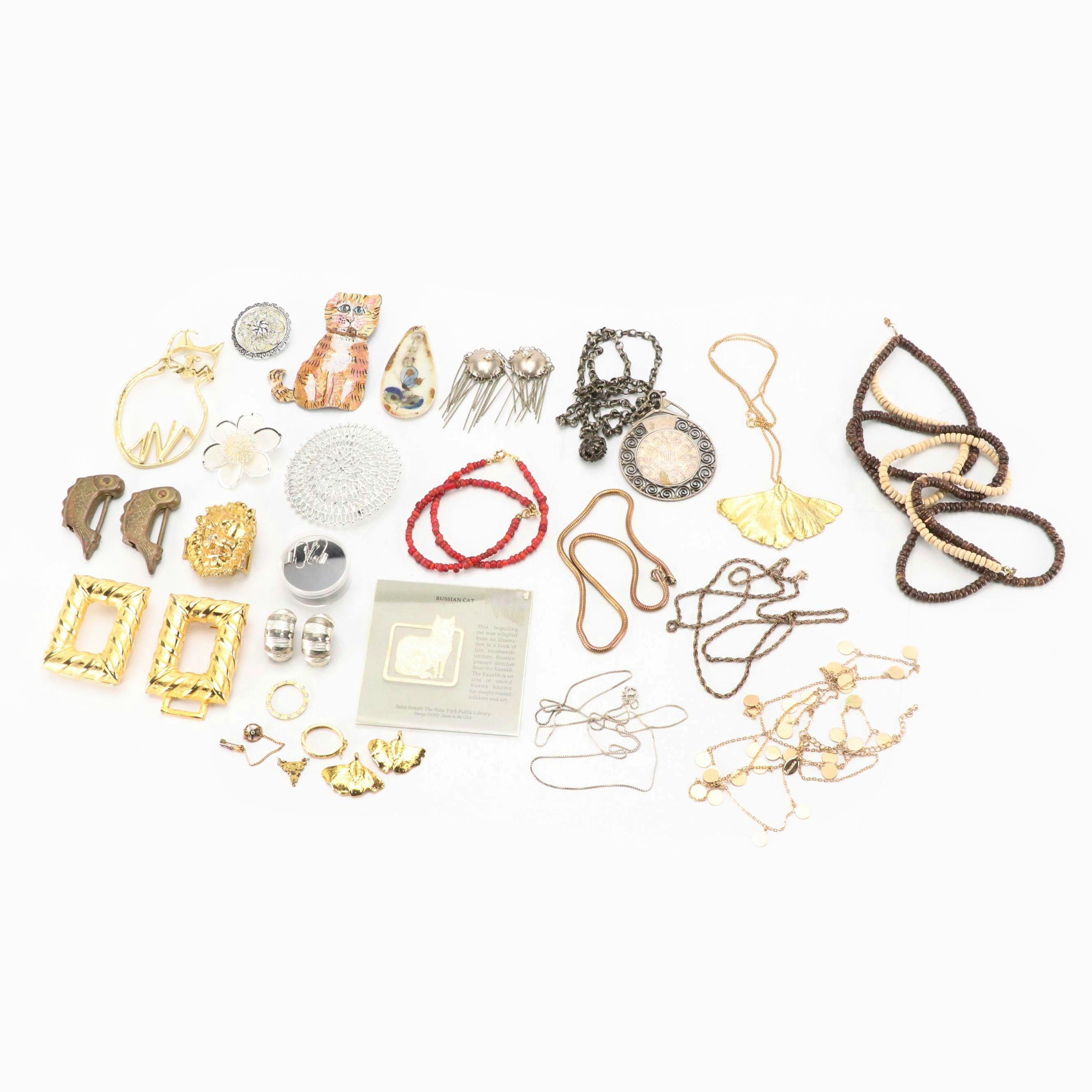 Assorted Accessories Including Necklaces, Brooches, Belt Buckles, Pendants, More