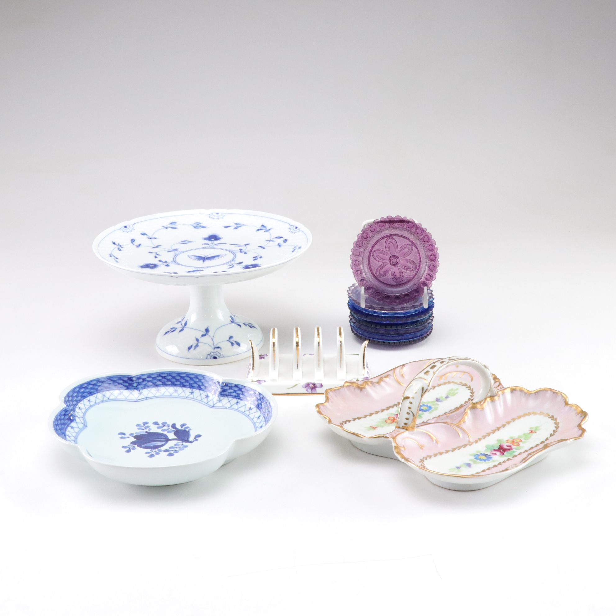 Delft Pedestal Plate & Other Porcelain Serveware