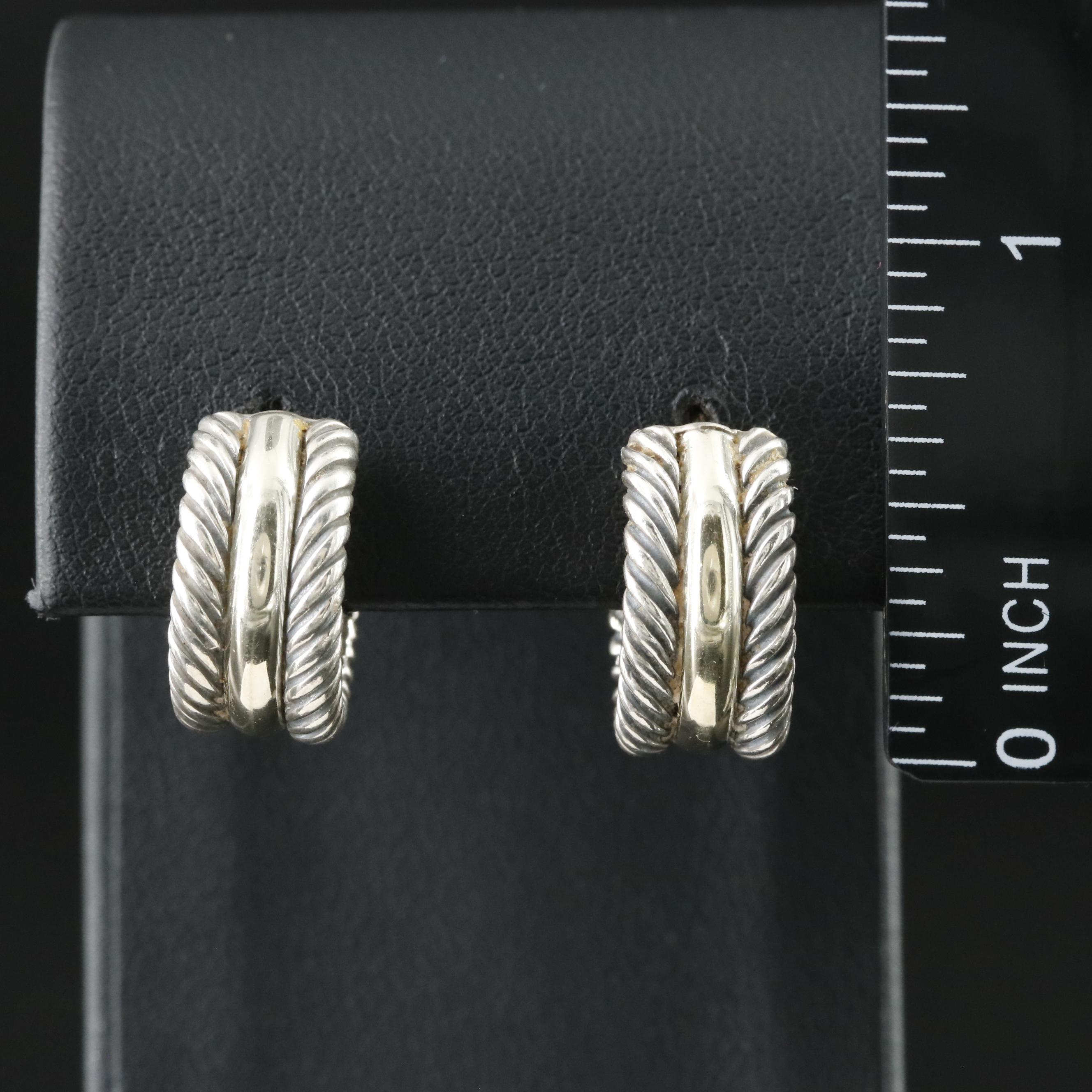 David Yurman Thoroughbred Sterling and 14K Hoop Earrings