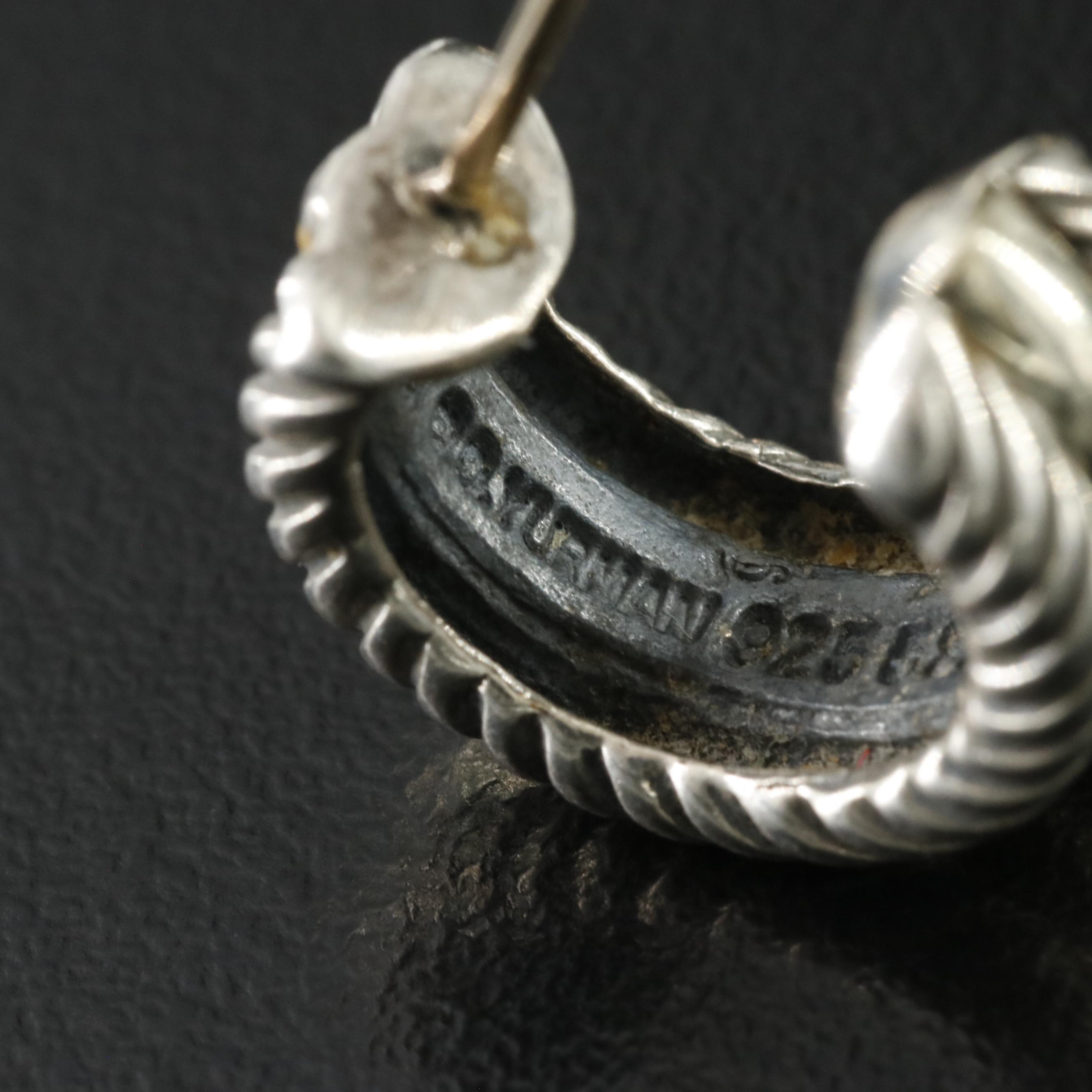 David Yurman Thoroughbred Sterling and 14K Hoop Earrings