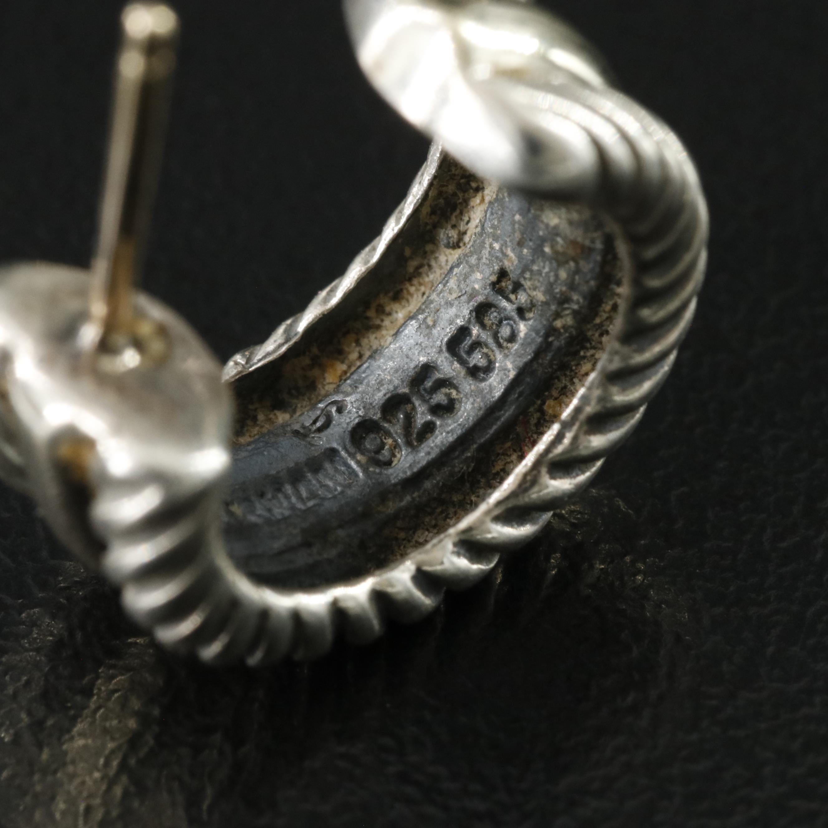 David Yurman Thoroughbred Sterling and 14K Hoop Earrings