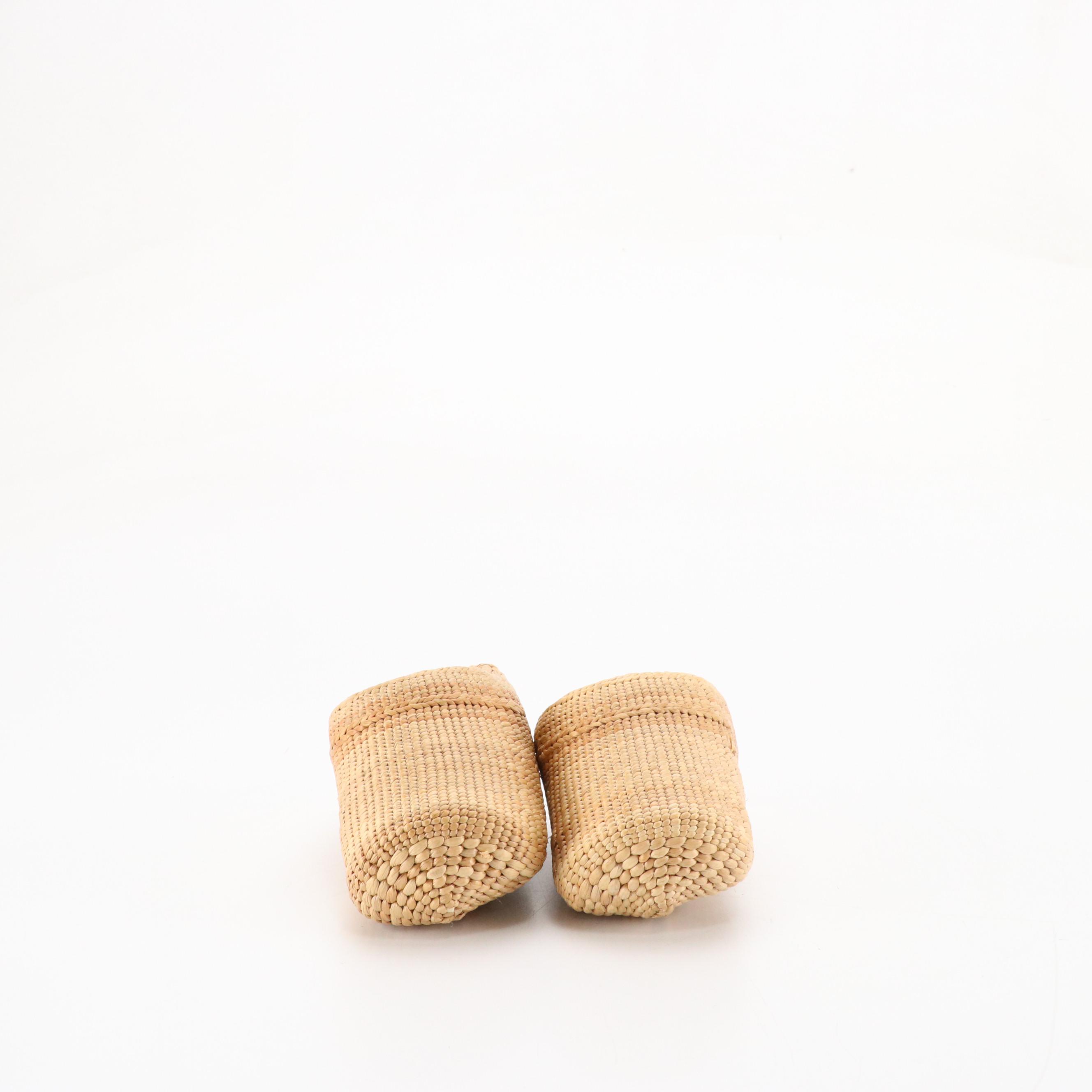 Chinese Woven Straw Clogs, Xiuhuaxie Slipper, and Japanese Hand-Painted Parasol