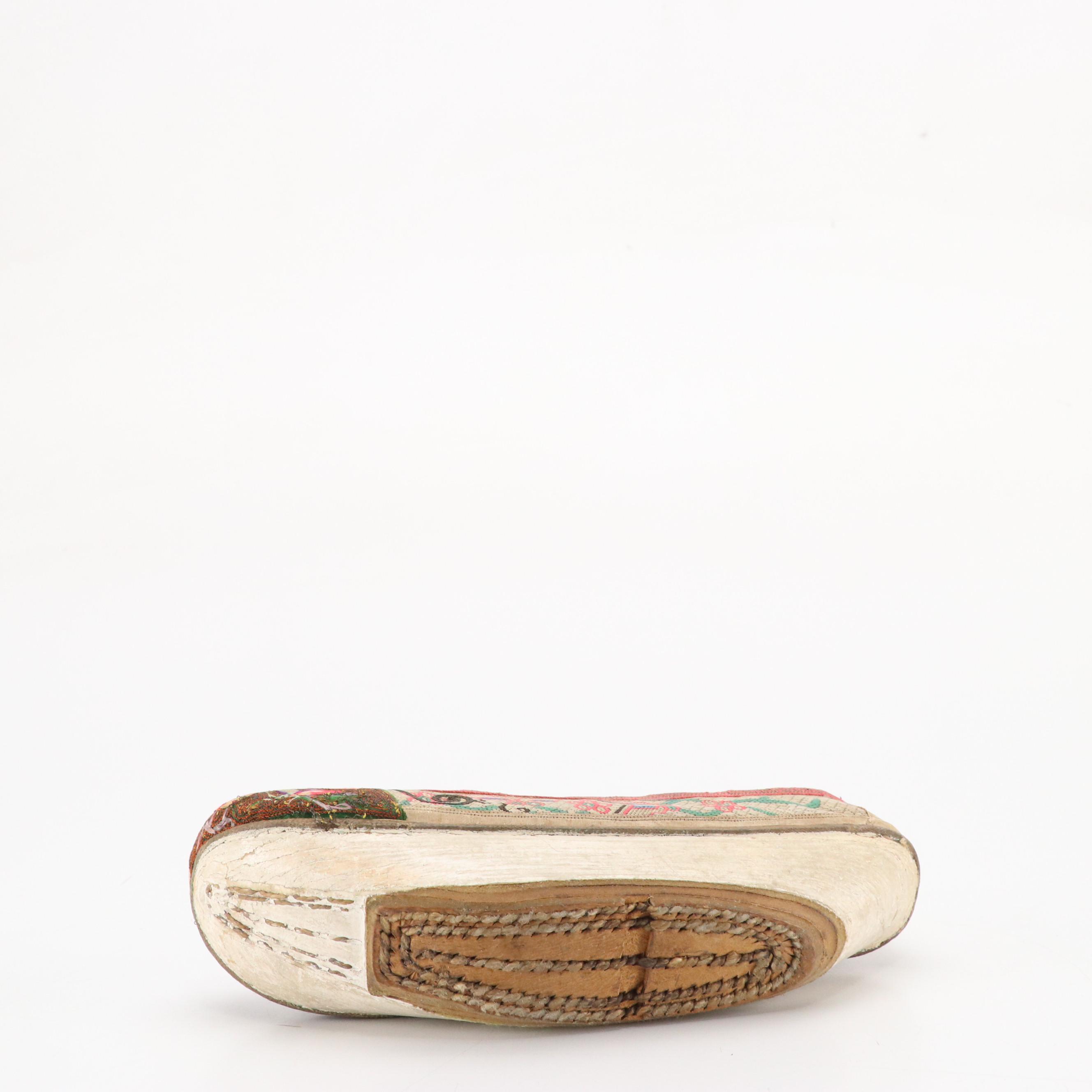 Chinese Woven Straw Clogs, Xiuhuaxie Slipper, and Japanese Hand-Painted Parasol