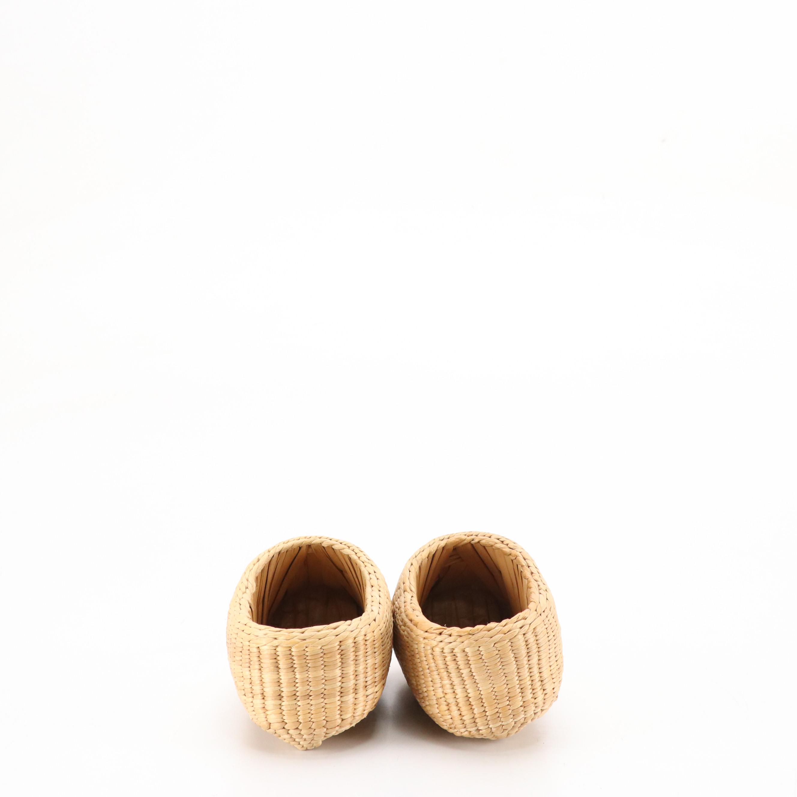 Chinese Woven Straw Clogs, Xiuhuaxie Slipper, and Japanese Hand-Painted Parasol