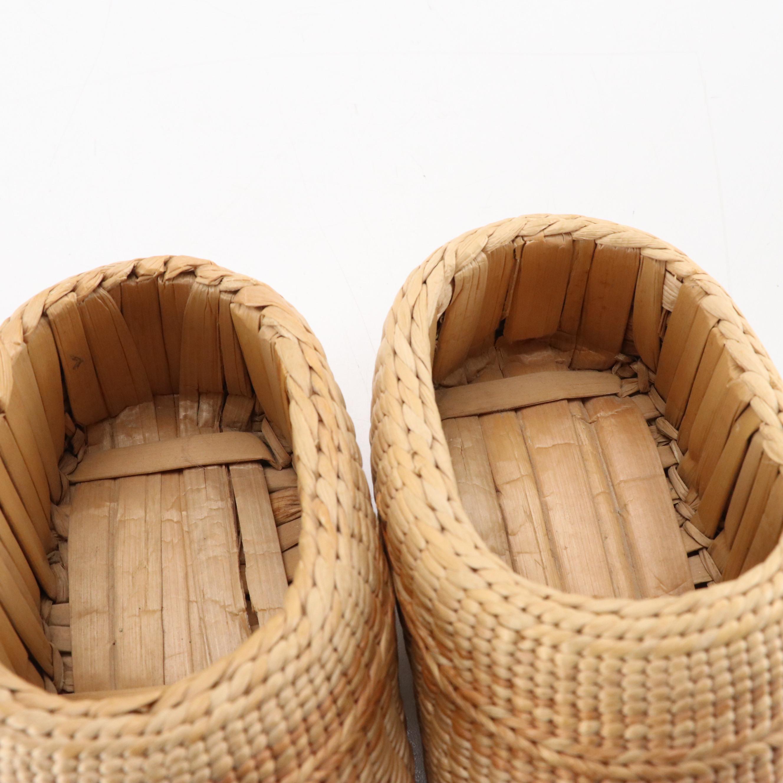 Chinese Woven Straw Clogs, Xiuhuaxie Slipper, and Japanese Hand-Painted Parasol