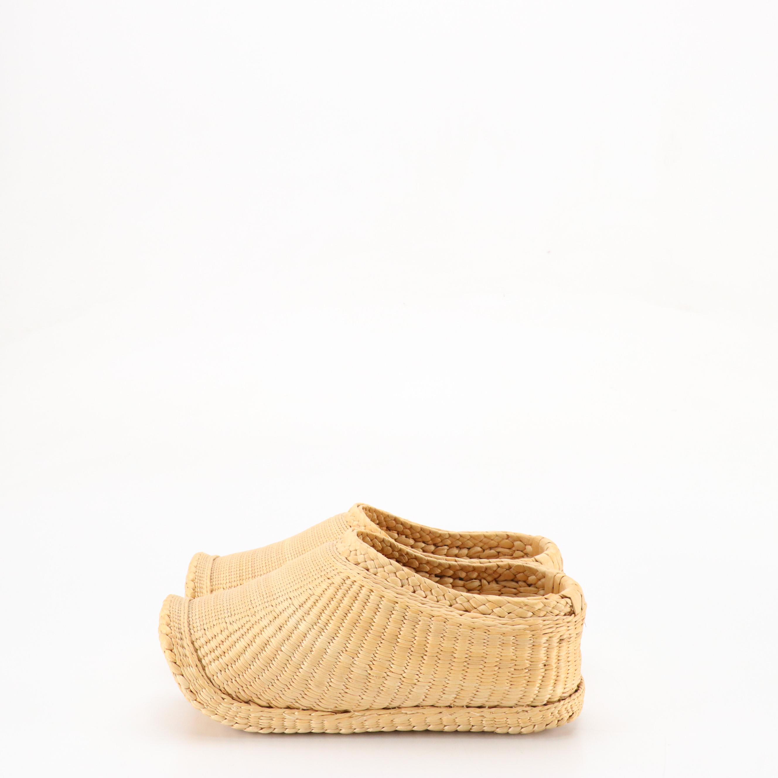 Chinese Woven Straw Clogs, Xiuhuaxie Slipper, and Japanese Hand-Painted Parasol