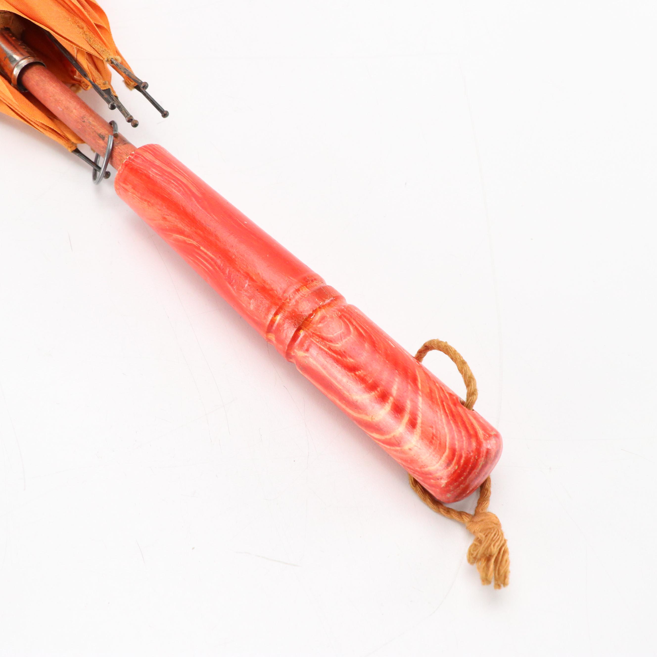 Chinese Woven Straw Clogs, Xiuhuaxie Slipper, and Japanese Hand-Painted Parasol