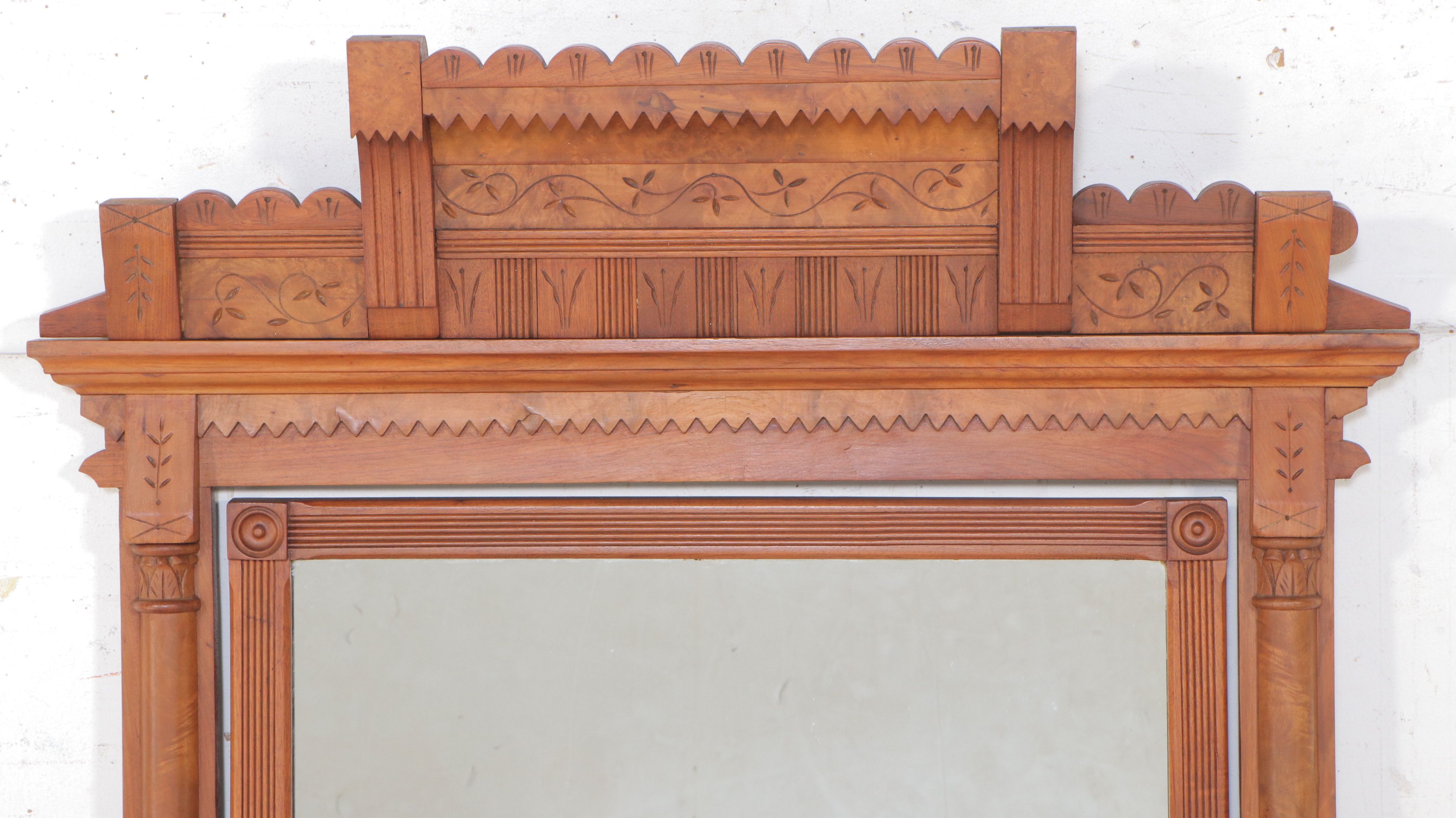 Victorian Eastlake Marble Top Mahogany and Burl Wood Dresser