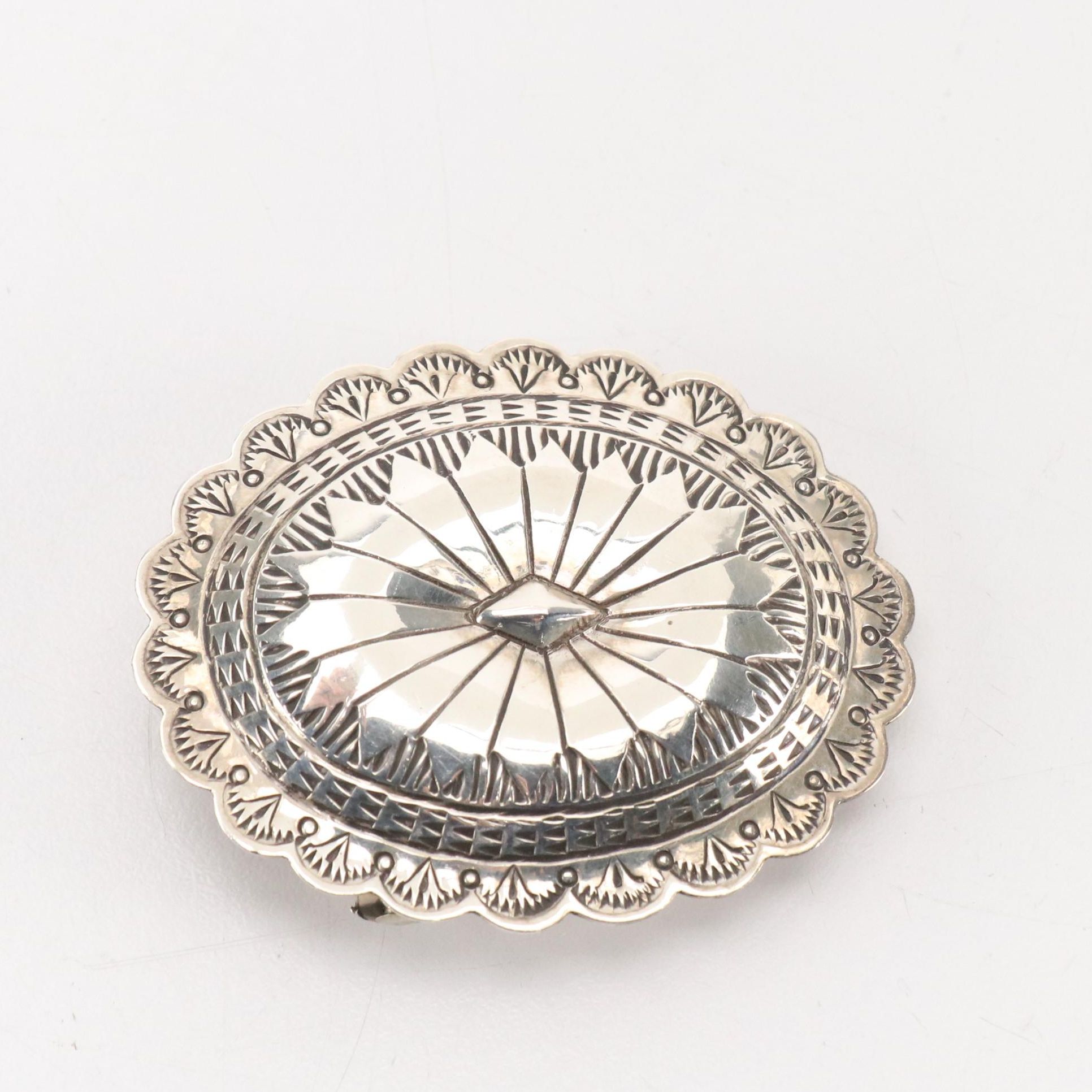 Southwestern Silver Concho Style Belt Buckle