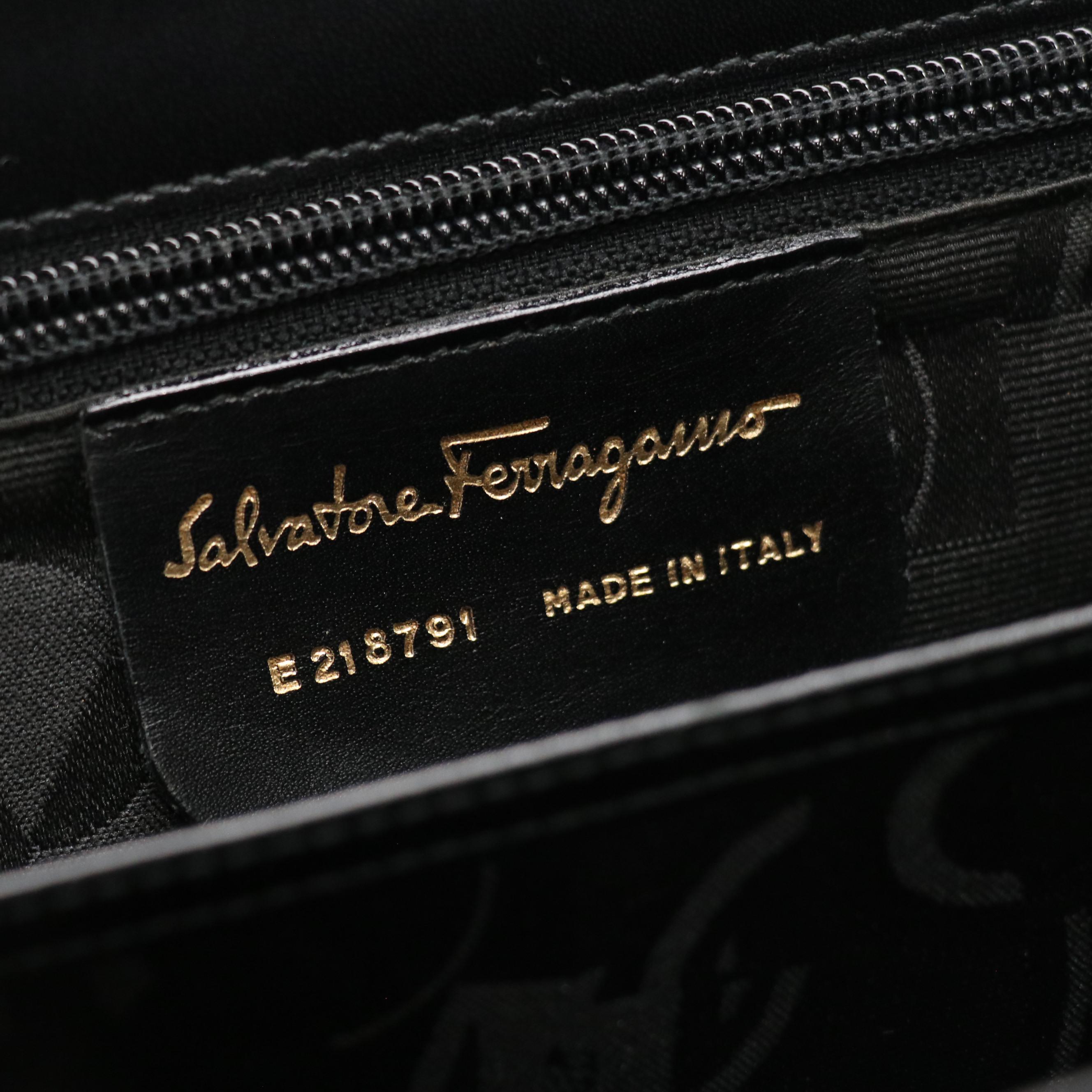 Salvatore Ferragamo Gancini Top Handle Two-Way Bag in Black Leather