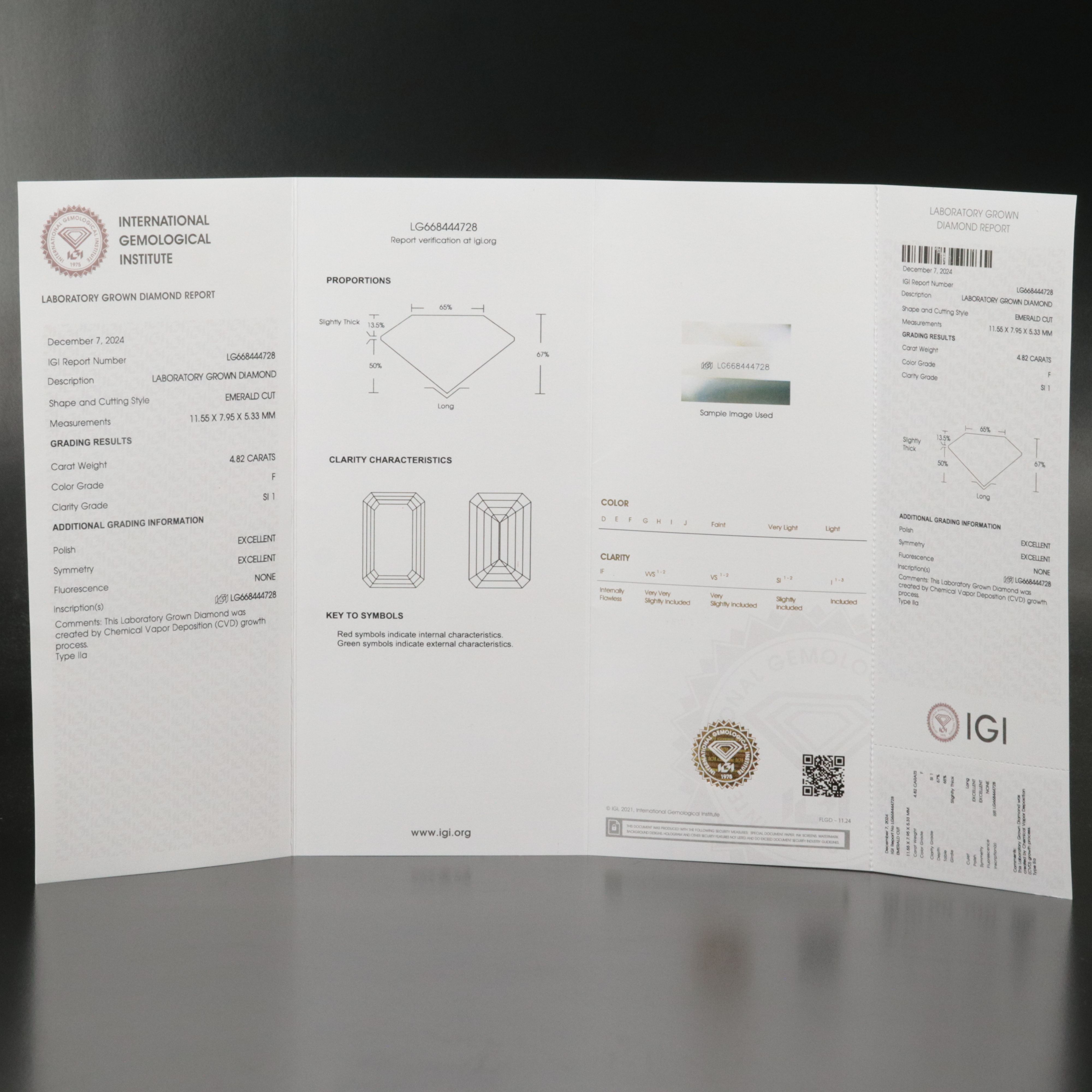 Loose 4.82 CT Lab Grown Diamond with IGI Report