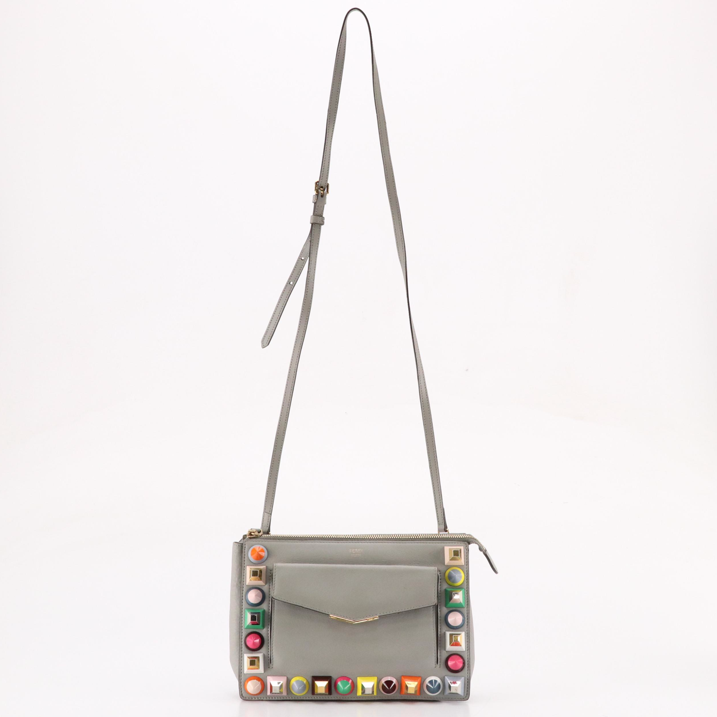 Fendi Front Pocket Crossbody in Multicolor Studded Gray Vitello Dolce Leather