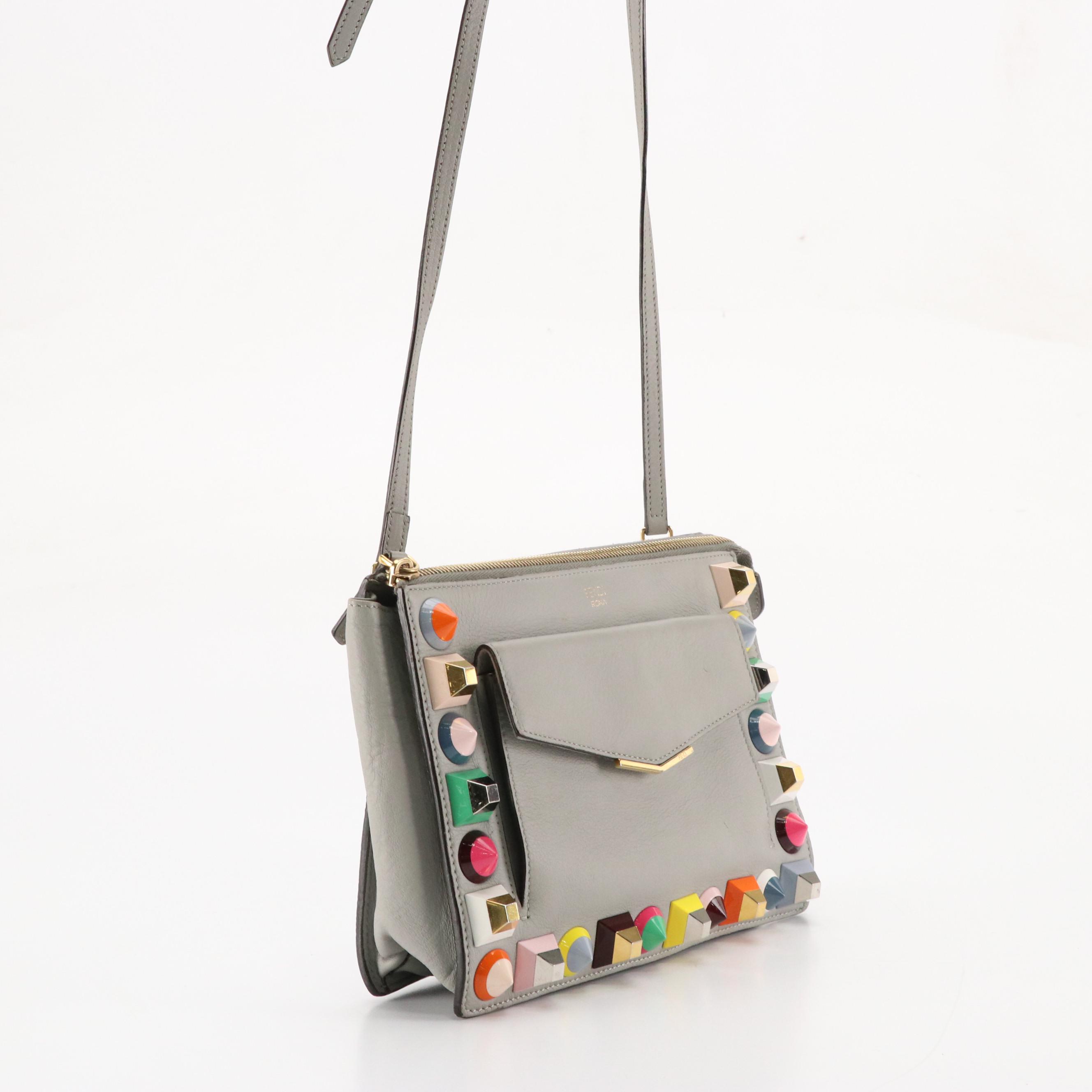 Fendi Front Pocket Crossbody in Multicolor Studded Gray Vitello Dolce Leather