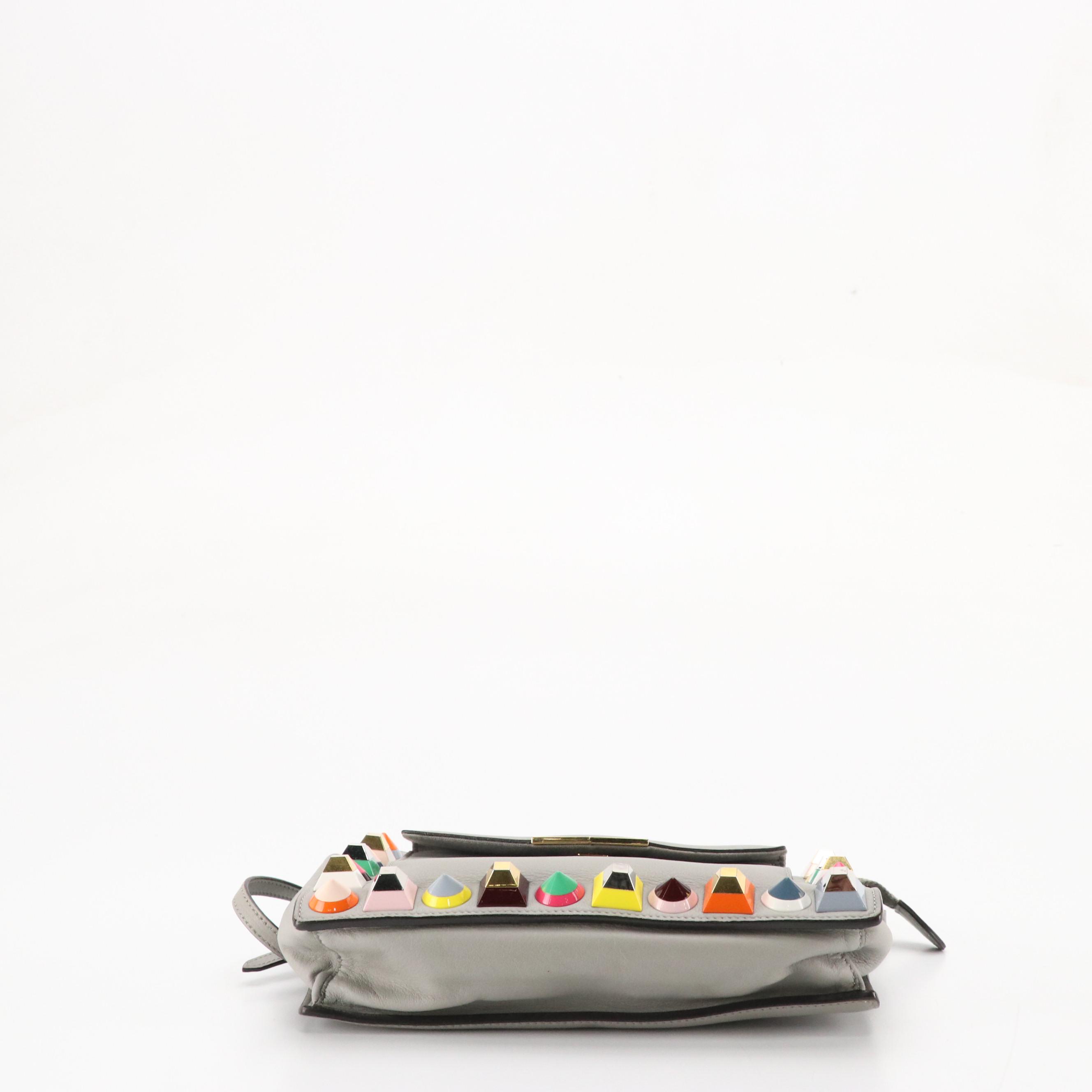 Fendi Front Pocket Crossbody in Multicolor Studded Gray Vitello Dolce Leather