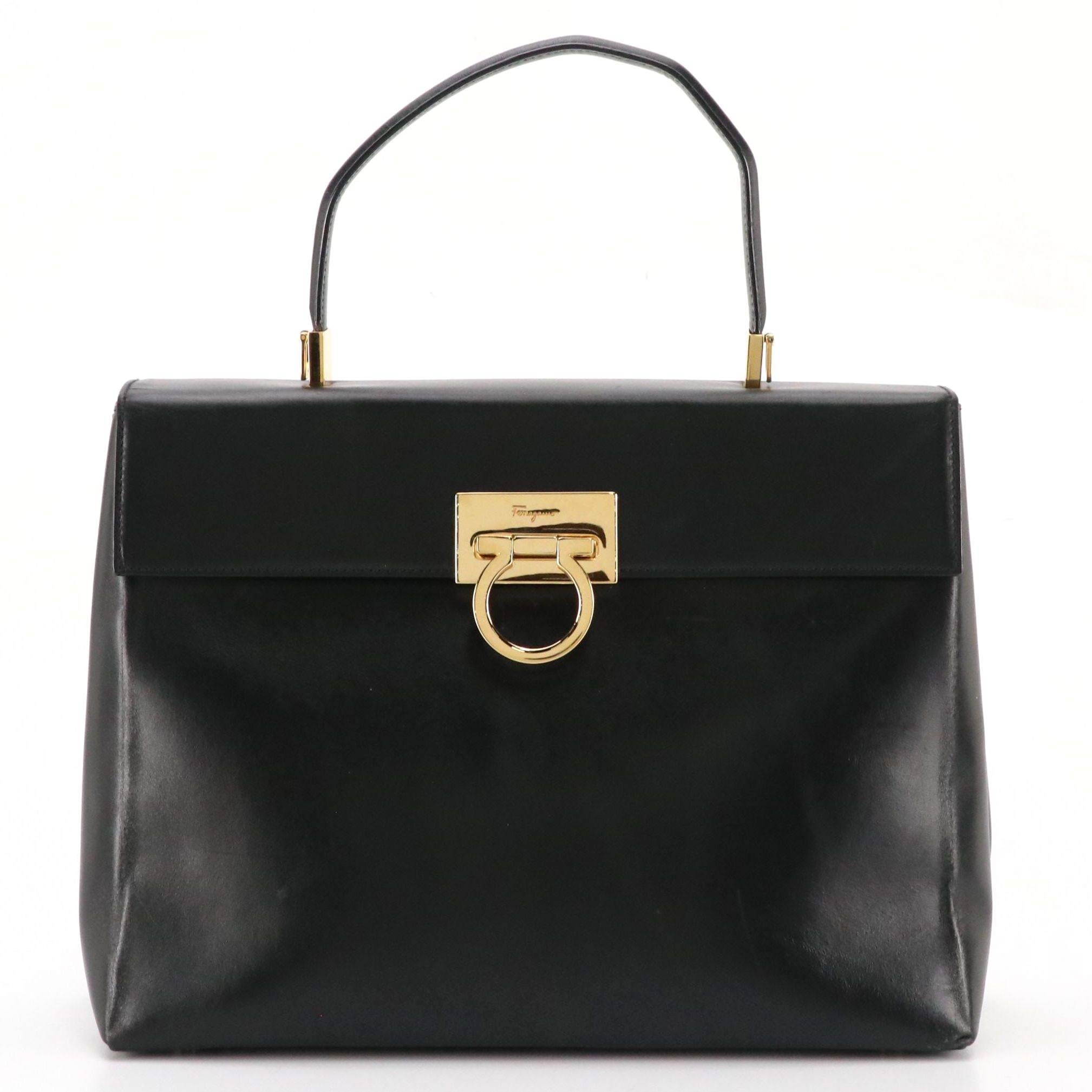 Salvatore Ferragamo Gancini Top Handle Two-Way Bag in Black Leather