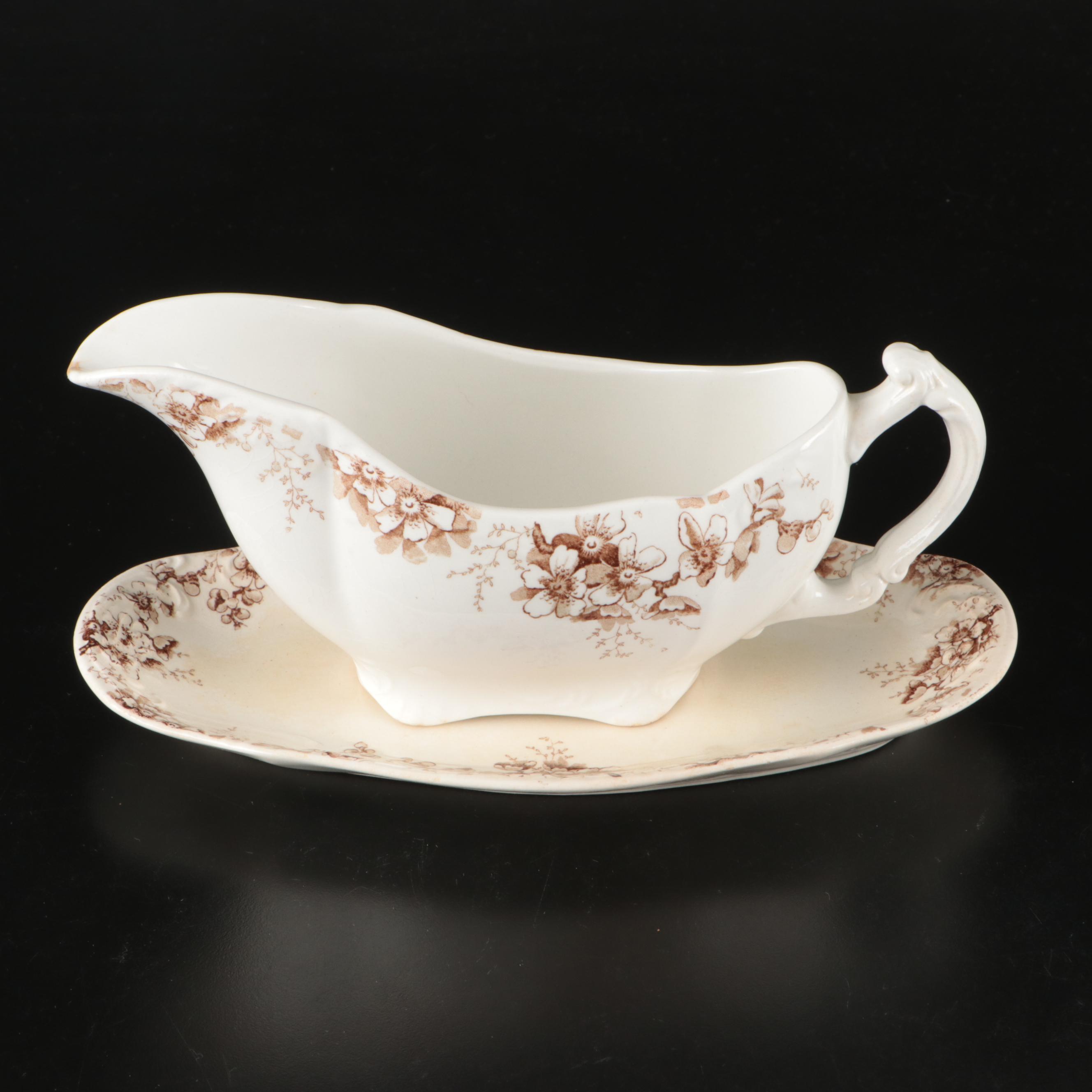 Johnson Bros. "Peach Royal" Porcelain Gravy Boat with Other Floral Tableware