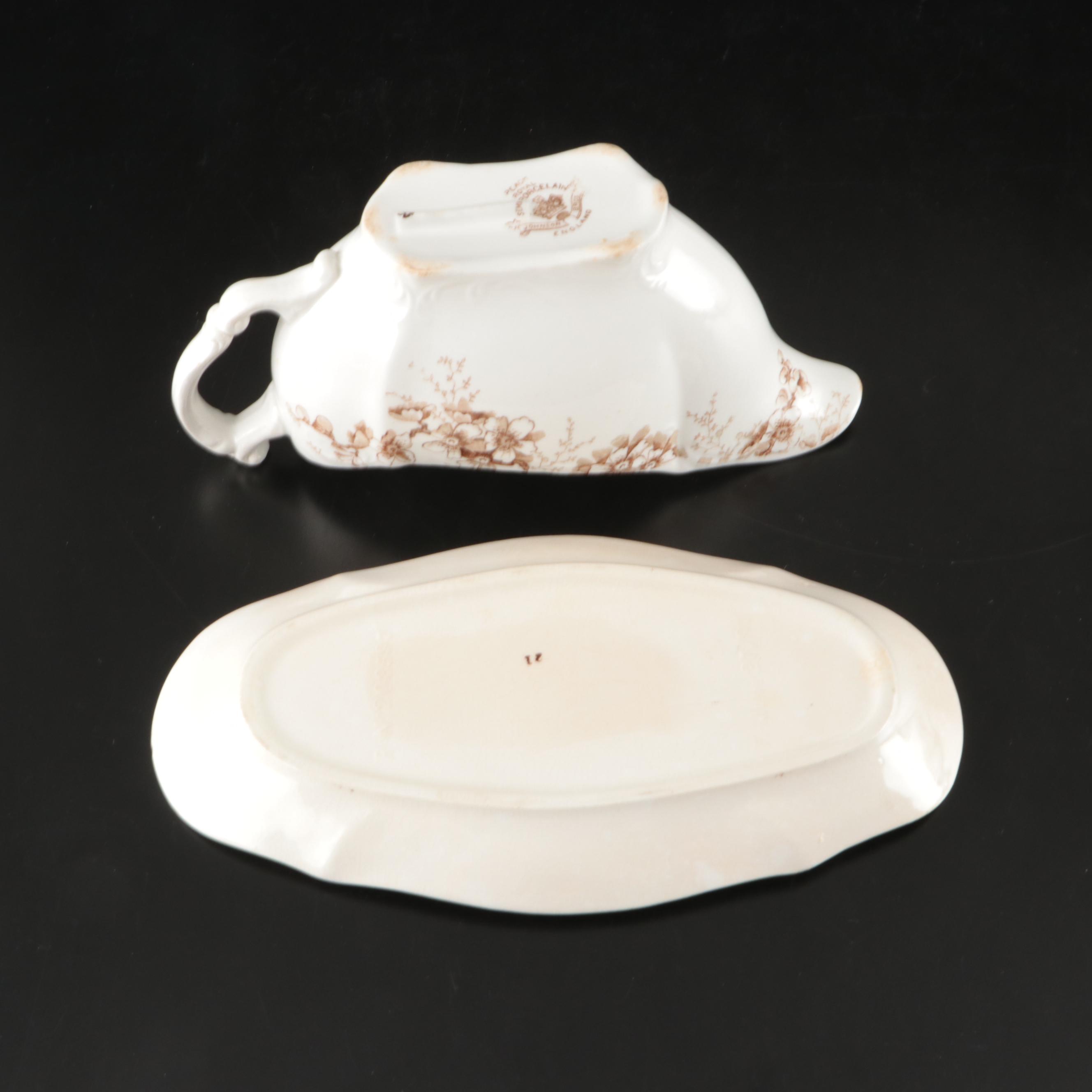 Johnson Bros. "Peach Royal" Porcelain Gravy Boat with Other Floral Tableware