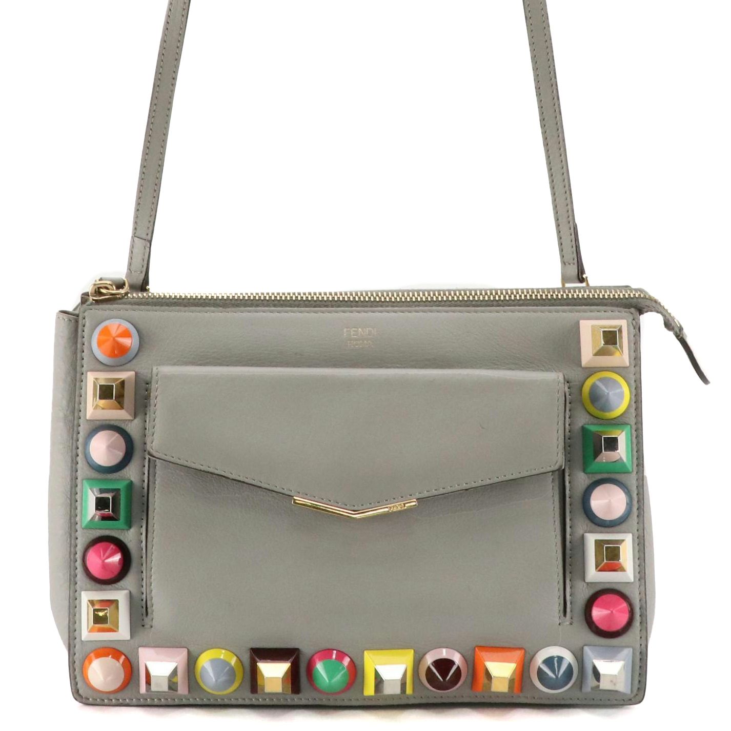 Fendi Front Pocket Crossbody in Multicolor Studded Gray Vitello Dolce Leather