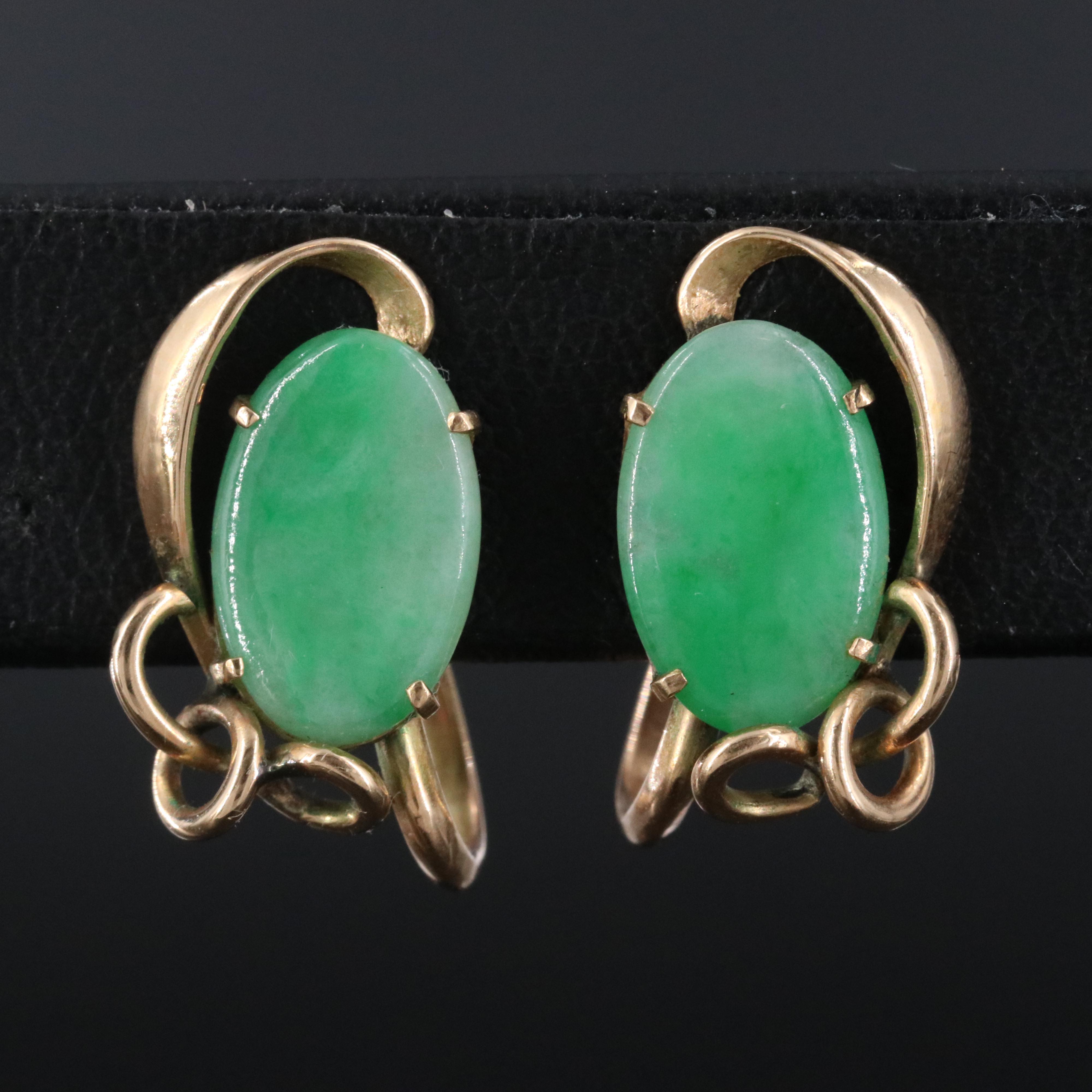 14K Vintage Jadeite Earrings