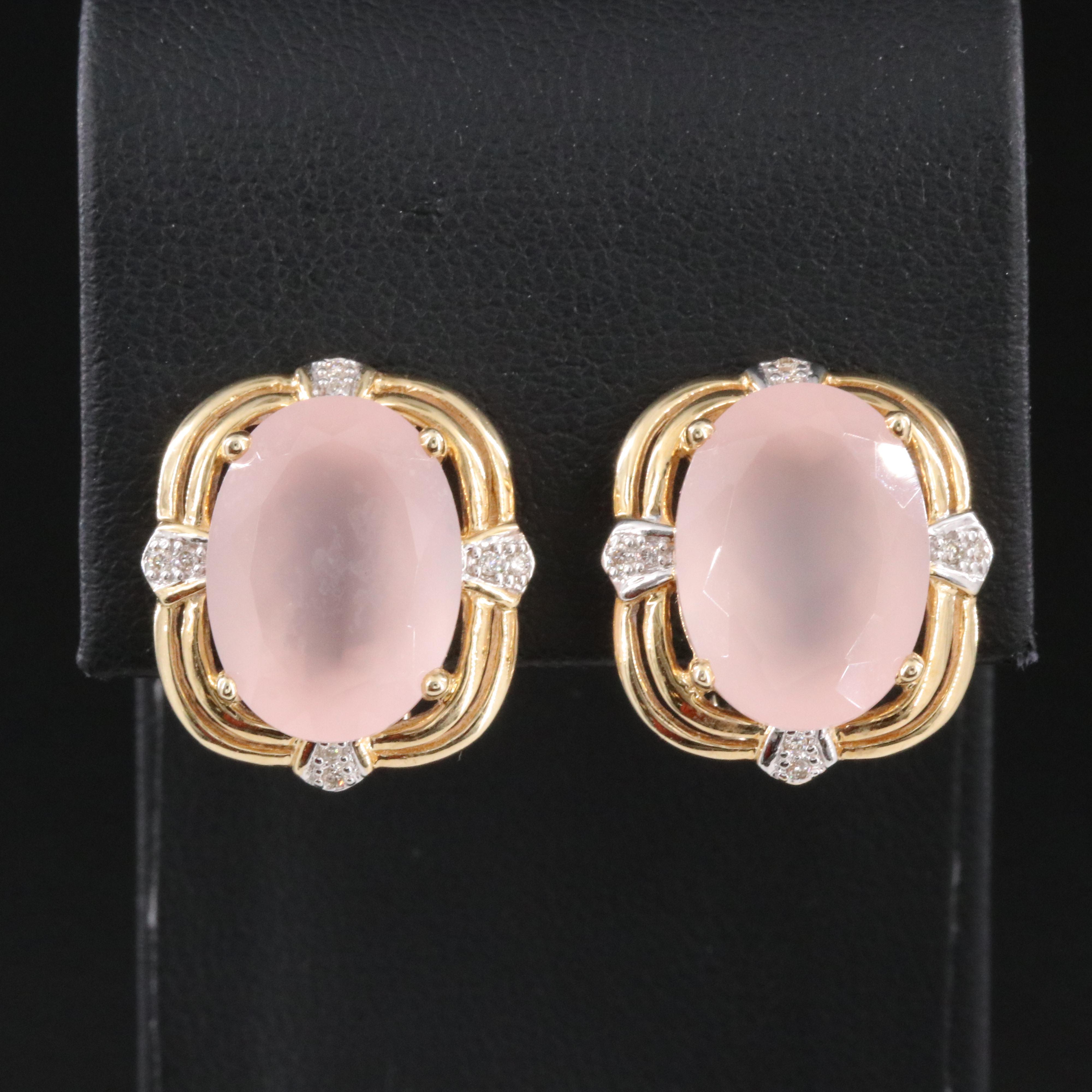 14K Rose Quartz and Diamond Earrings