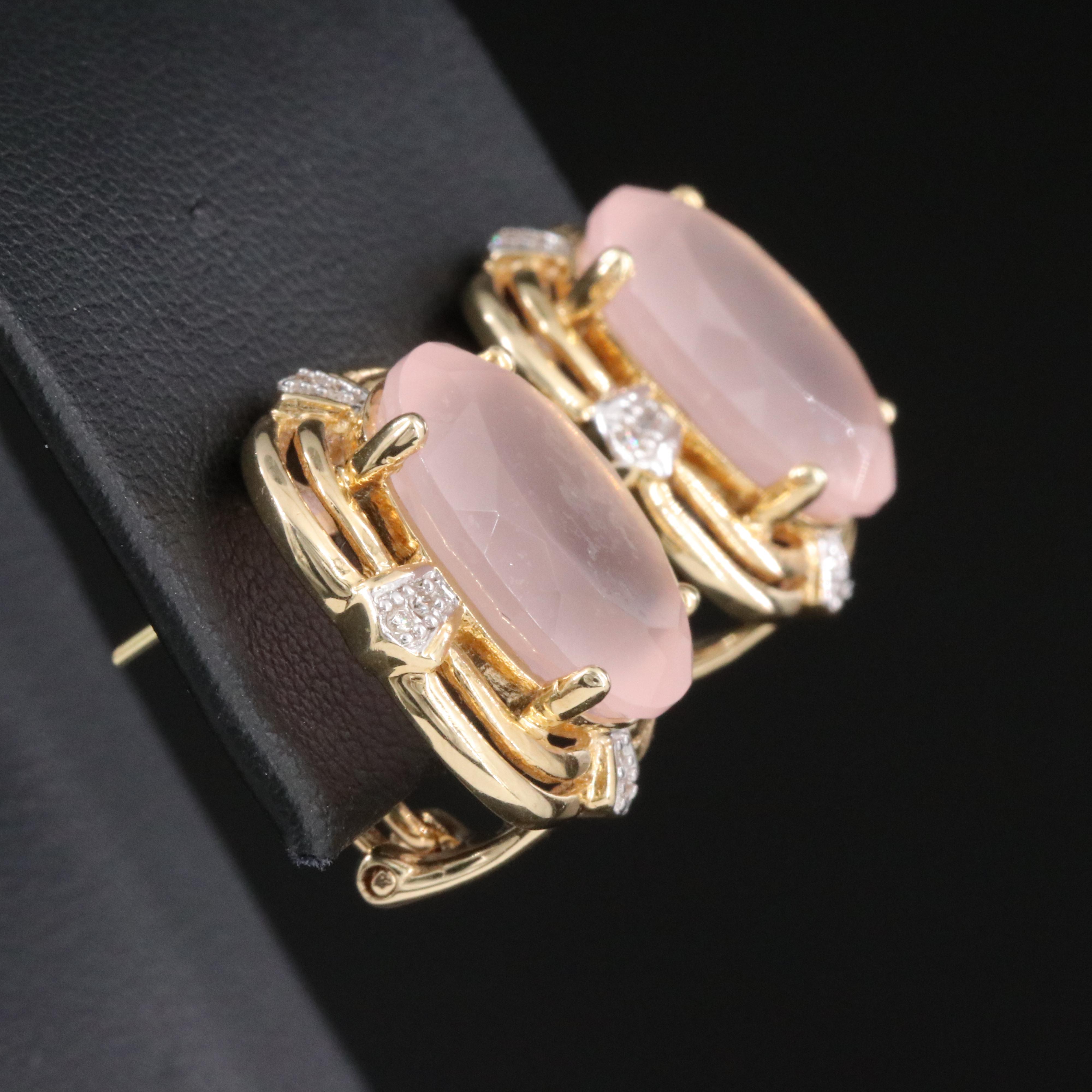 14K Rose Quartz and Diamond Earrings