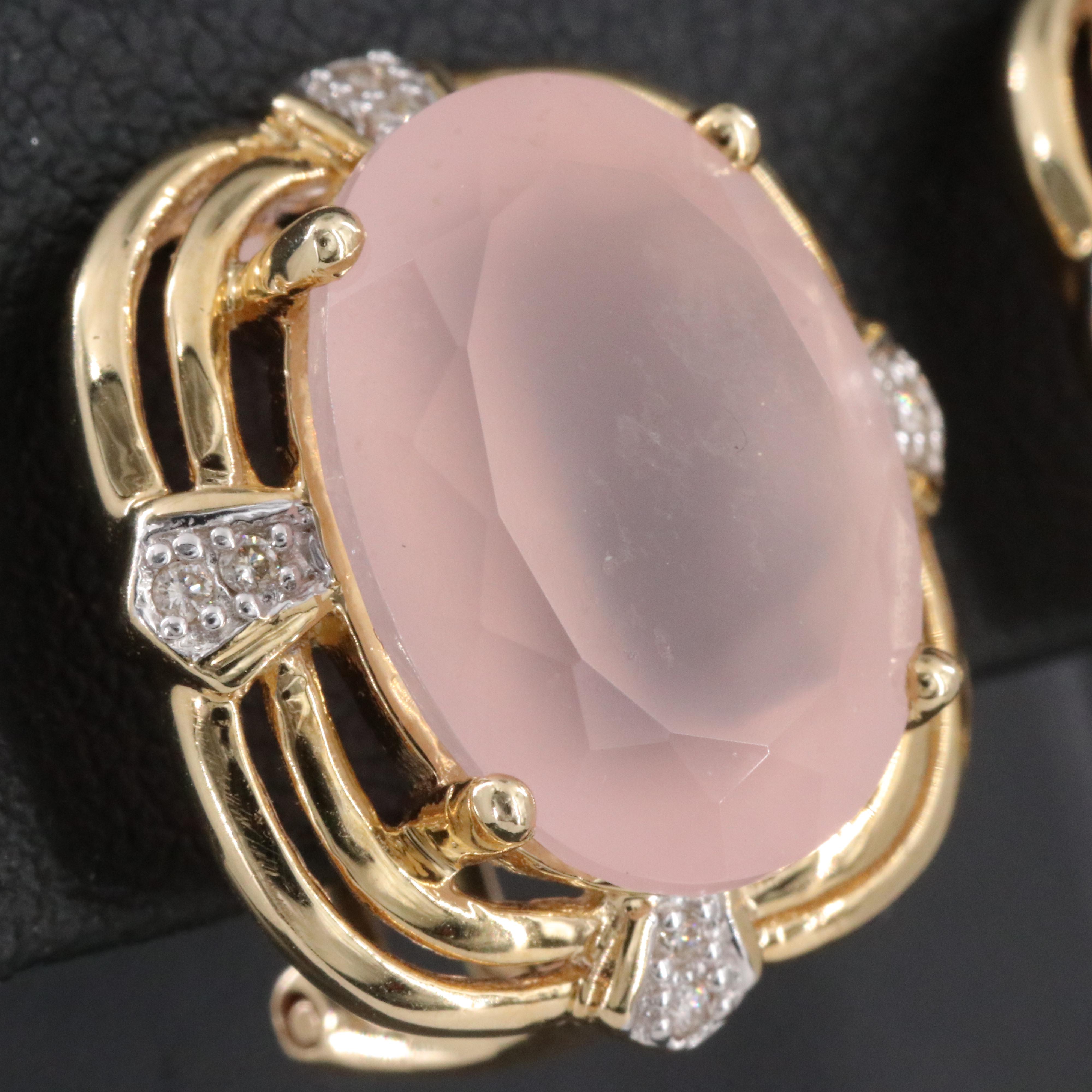 14K Rose Quartz and Diamond Earrings