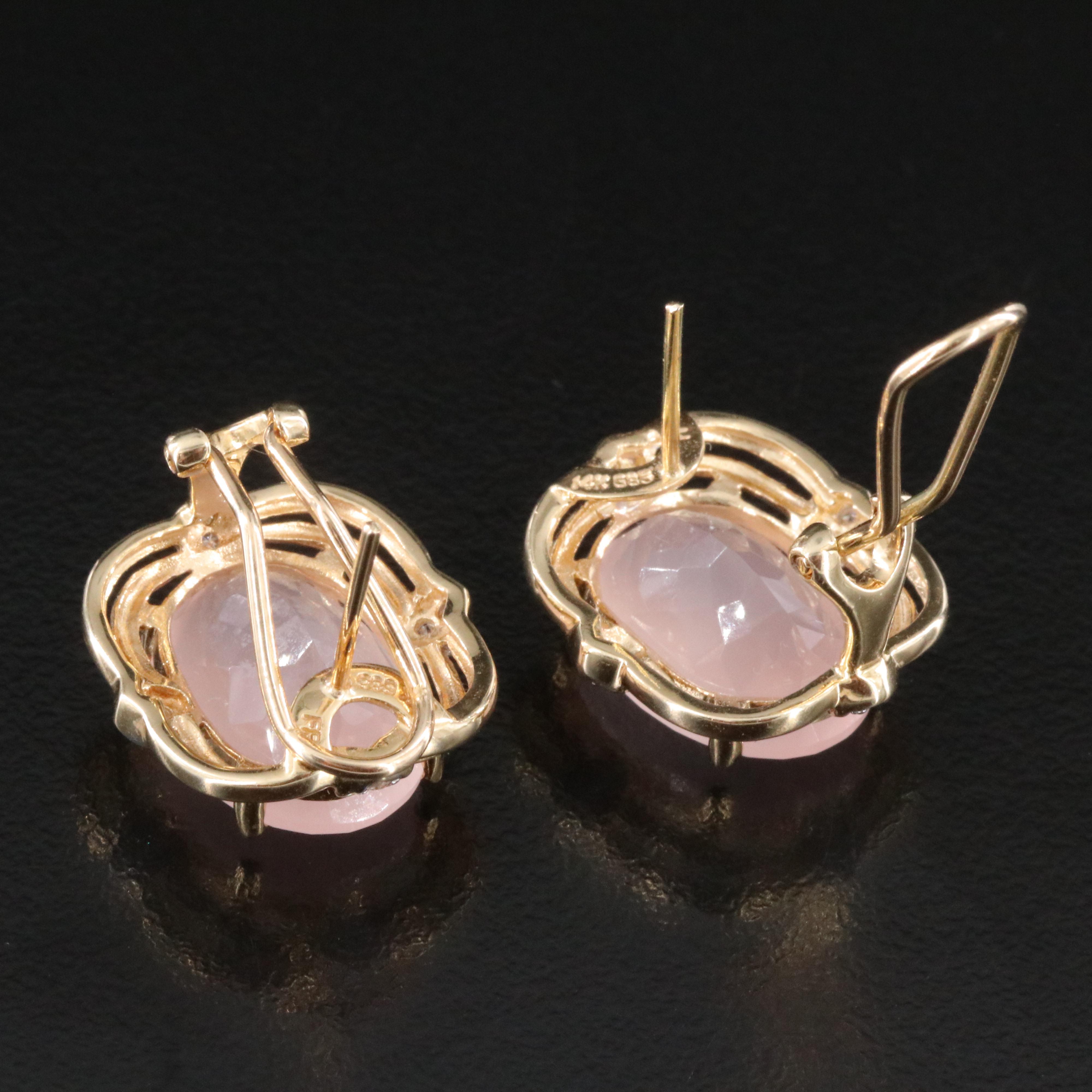 14K Rose Quartz and Diamond Earrings