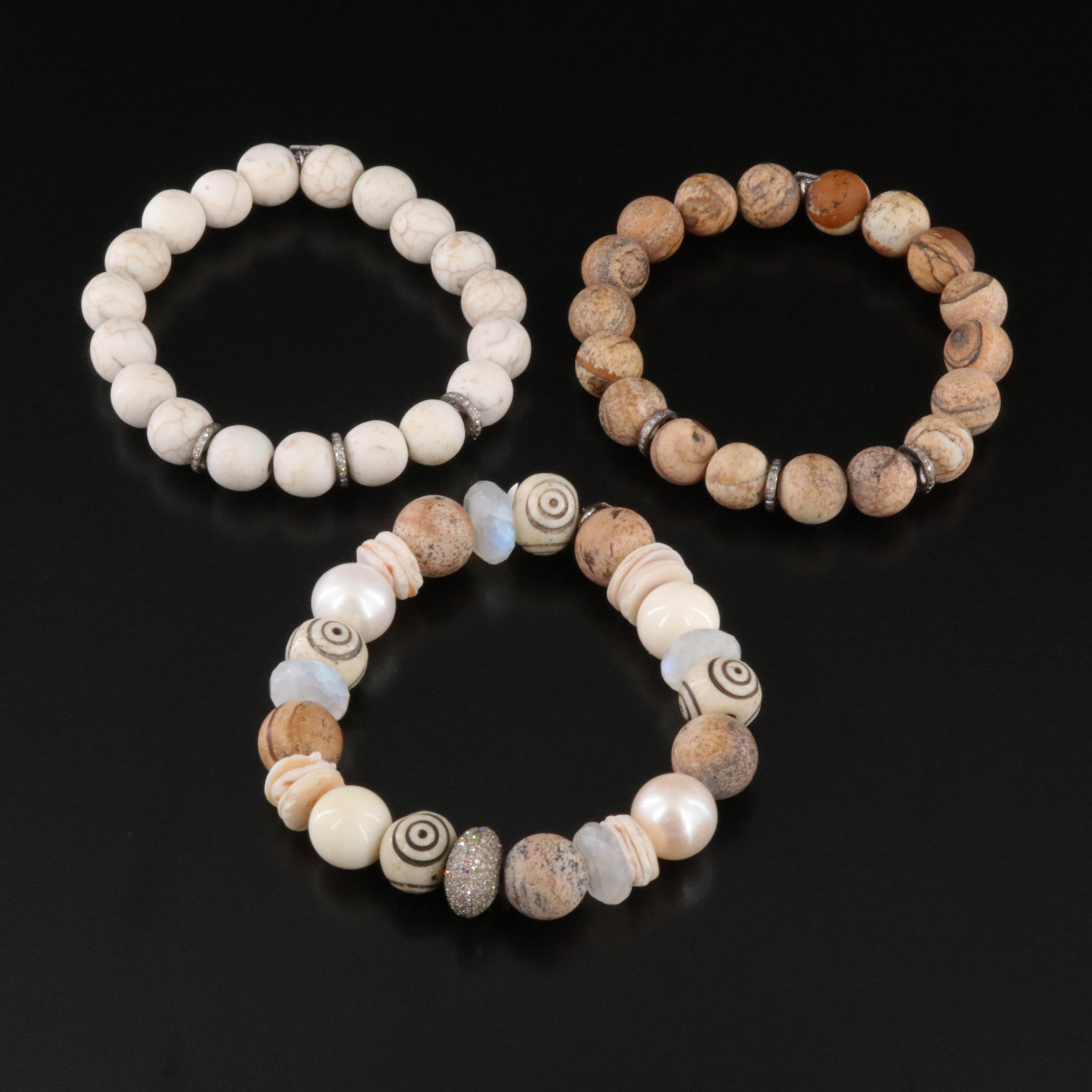 Sheryl Lowe Sterling Gemstone Bead Bracelets with Howlite, Jasper and Diamonds