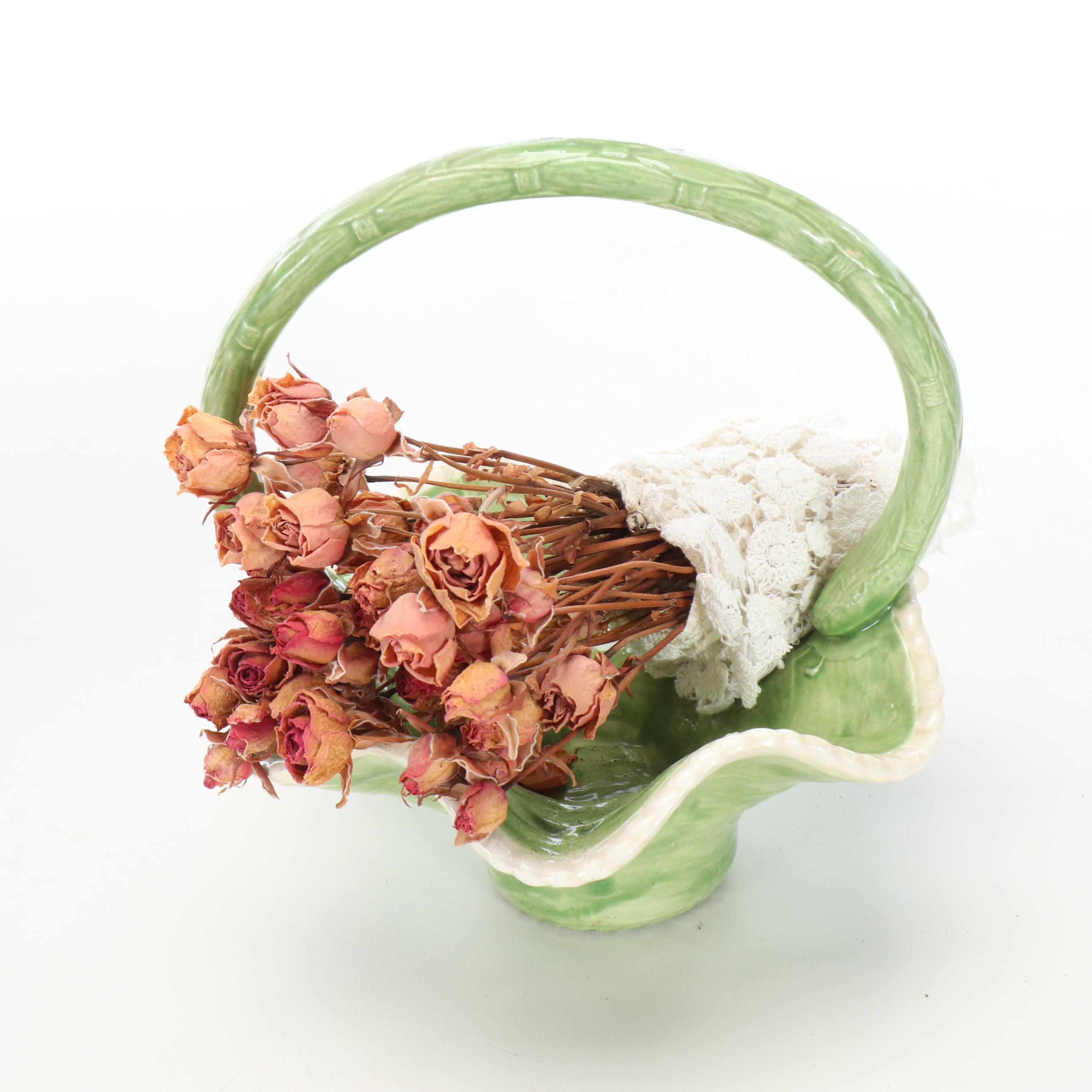 Hand-Painted Rabbit Vase with Resin Figurine, Metal Planter, and Ceramic Basket