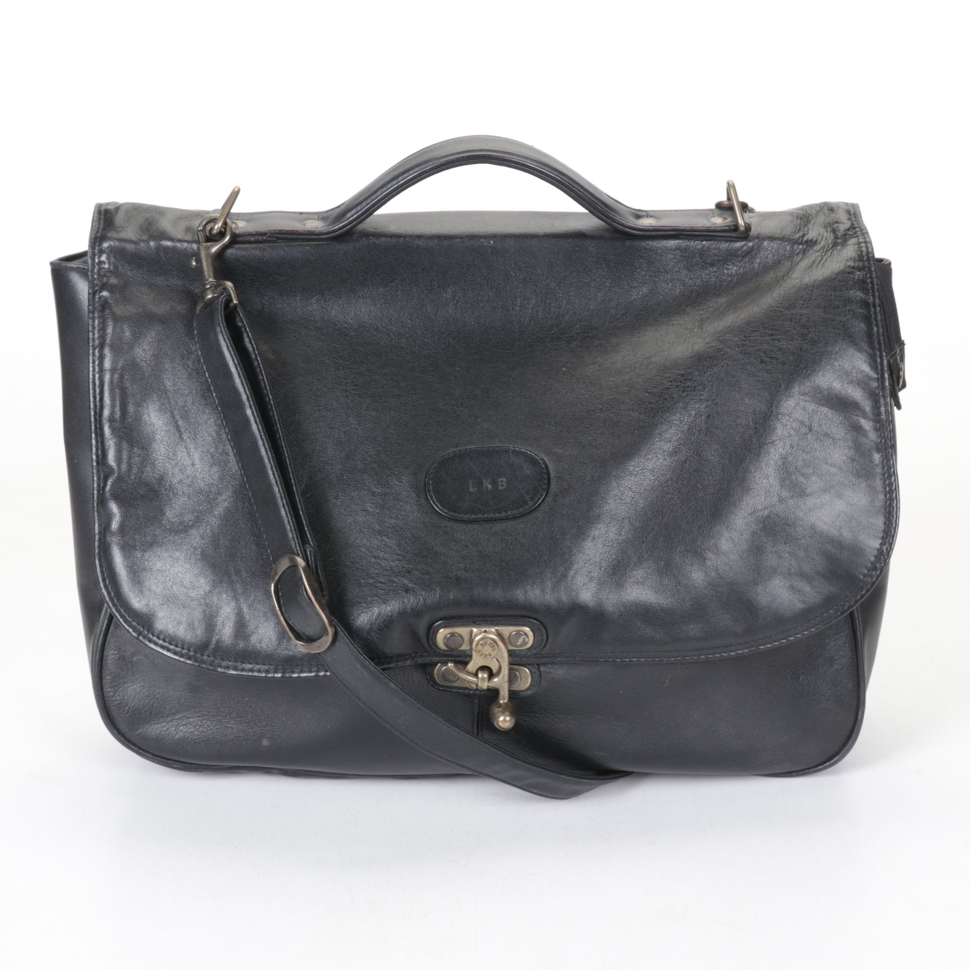 Brown Leather Handbag with Black Leather Cross-Body Messenger Bag