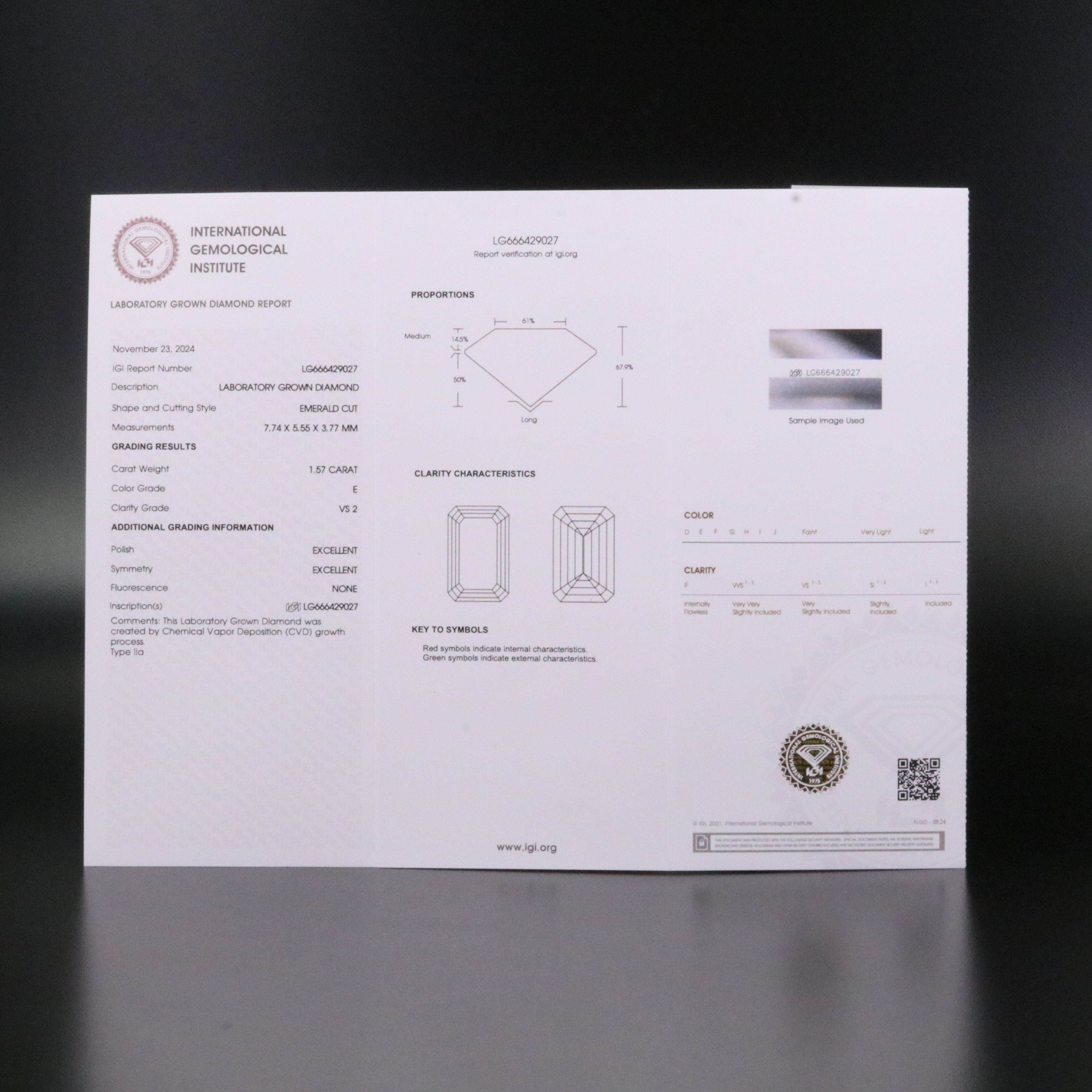 Loose 1.57 CT Lab Grown Diamond with IGI Report