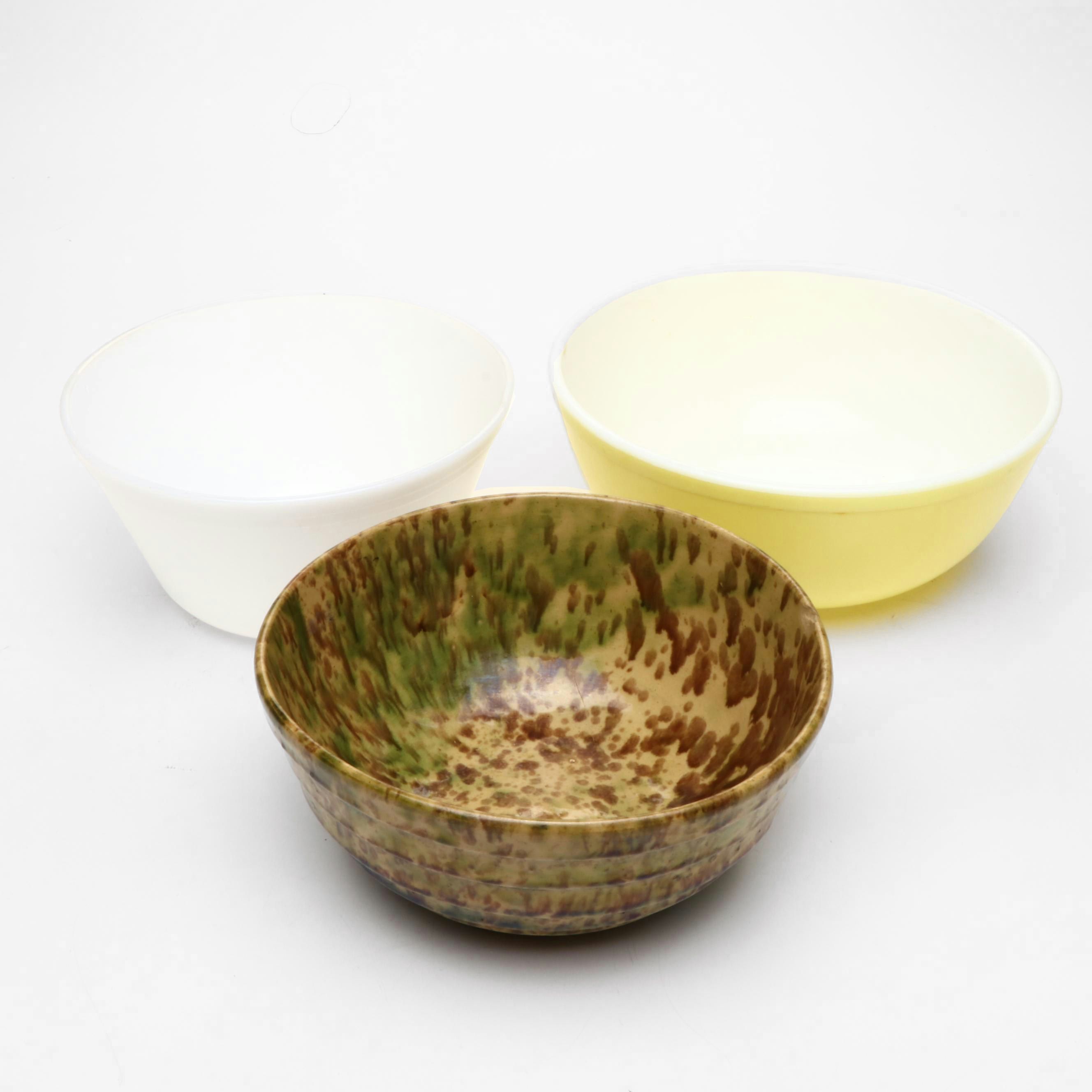 Morton Pottery Stoneware Bowl with Pyrex and Other Mixing Bowls