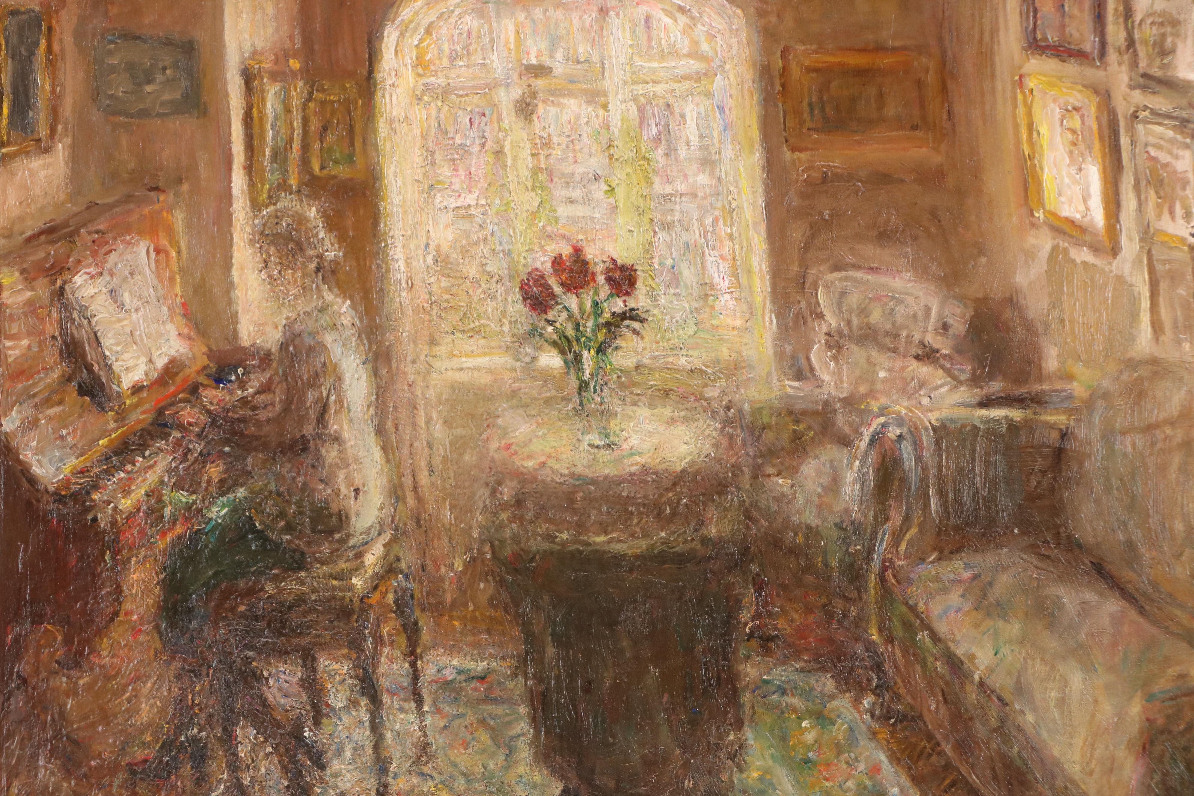 Grethe Faber Oil Painting of Interior Scene with Woman on the Piano, 1935