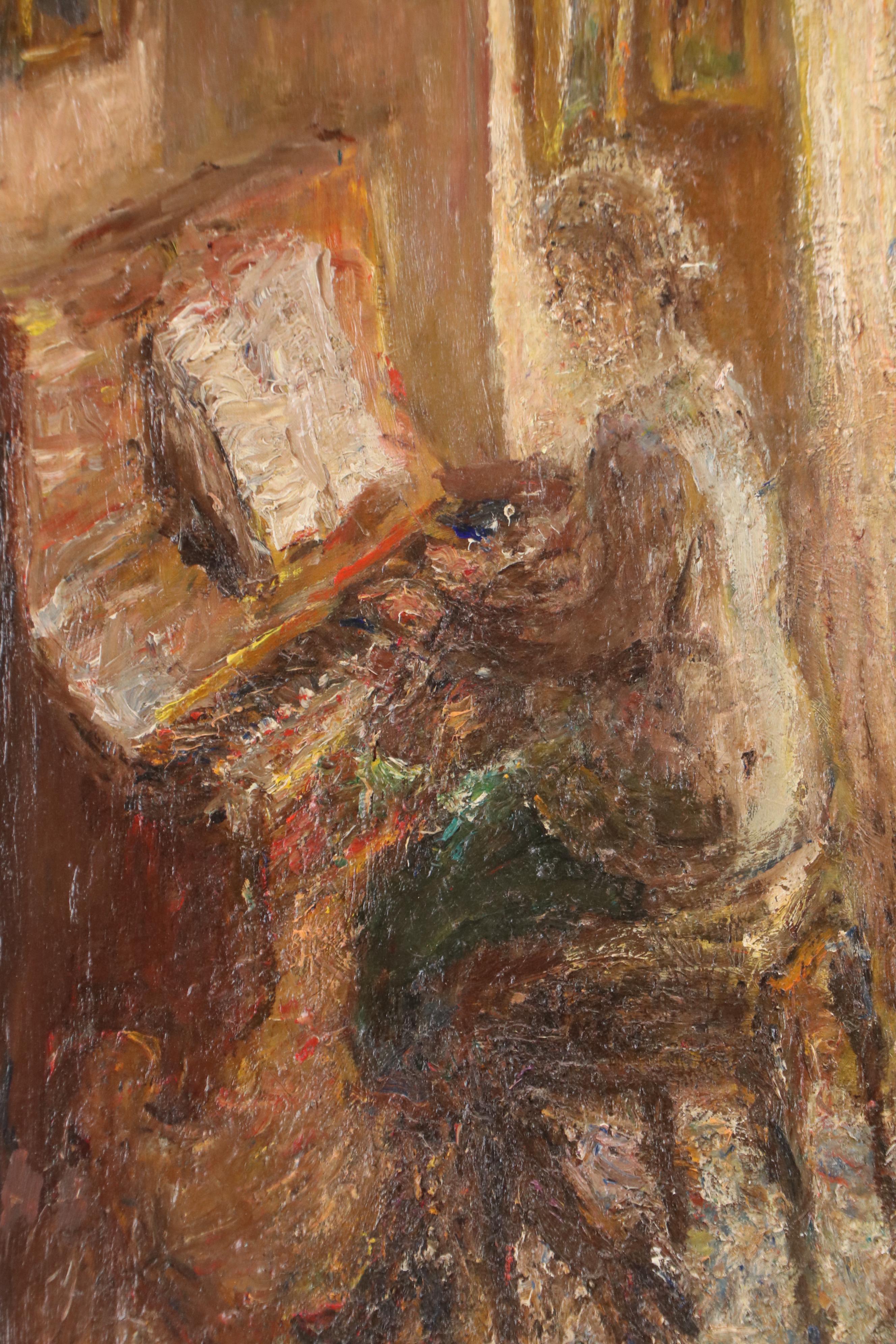 Grethe Faber Oil Painting of Interior Scene with Woman on the Piano, 1935