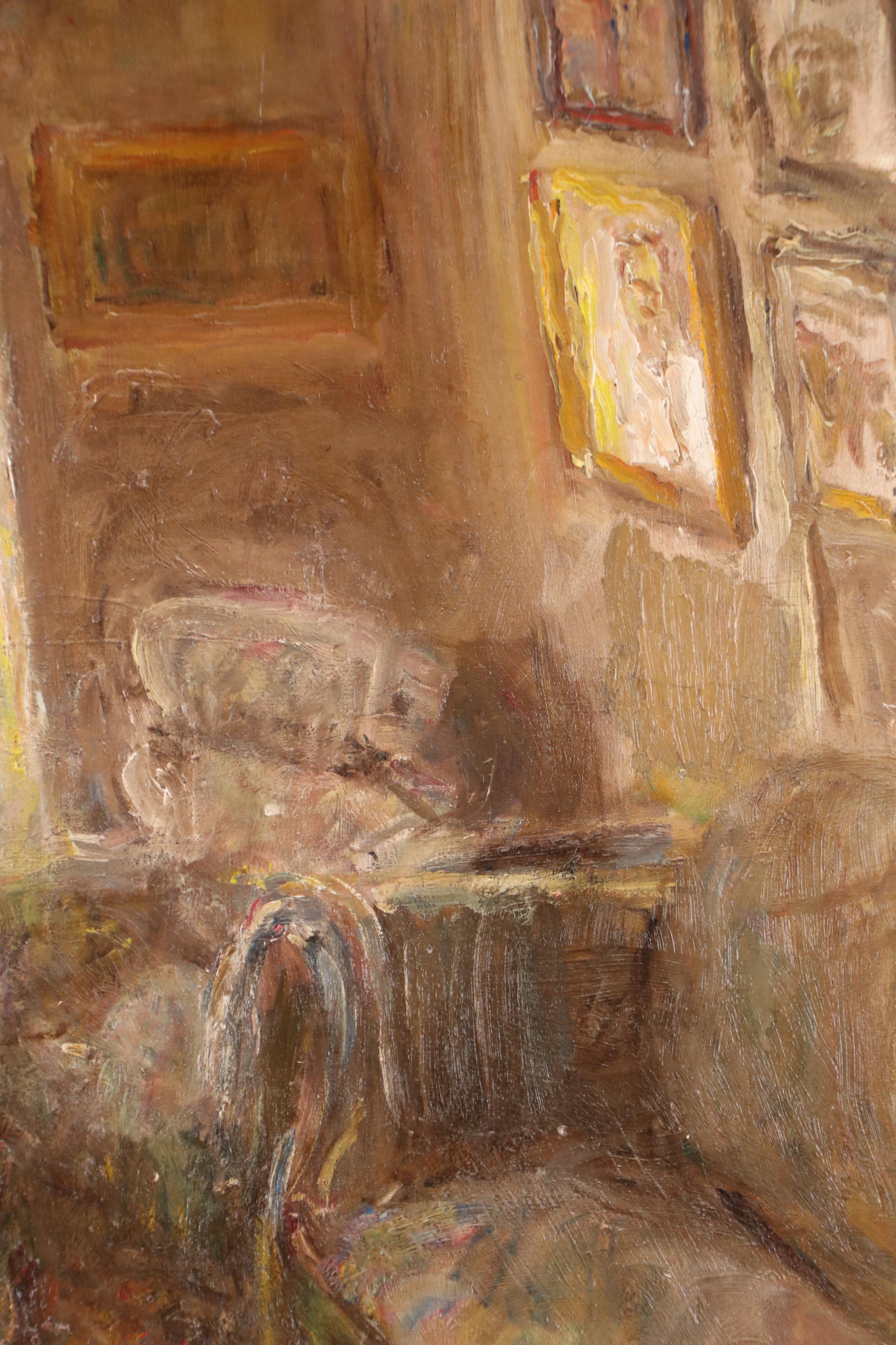 Grethe Faber Oil Painting of Interior Scene with Woman on the Piano, 1935