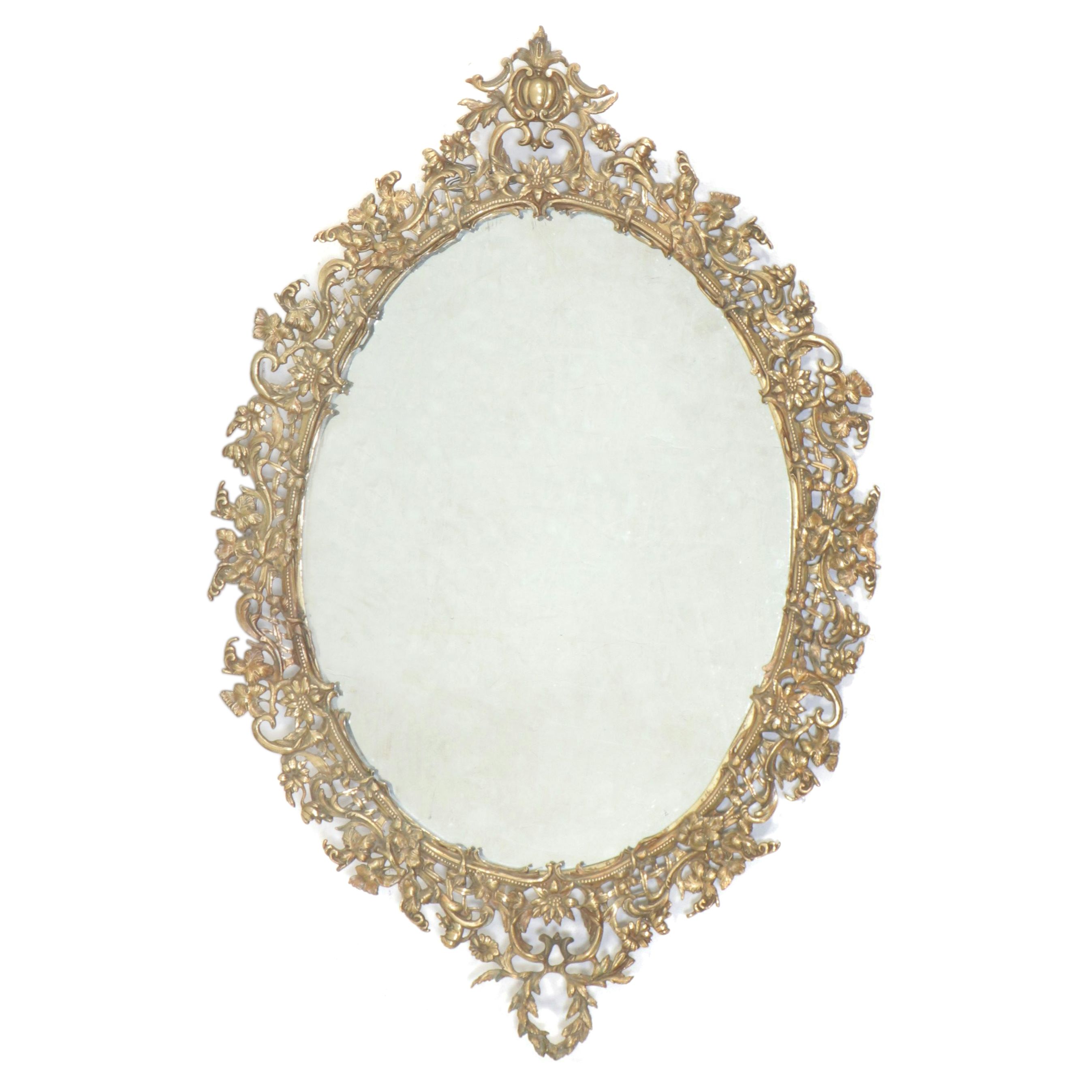 Rococo Style Ornate Gilt Brass Oval Mirror