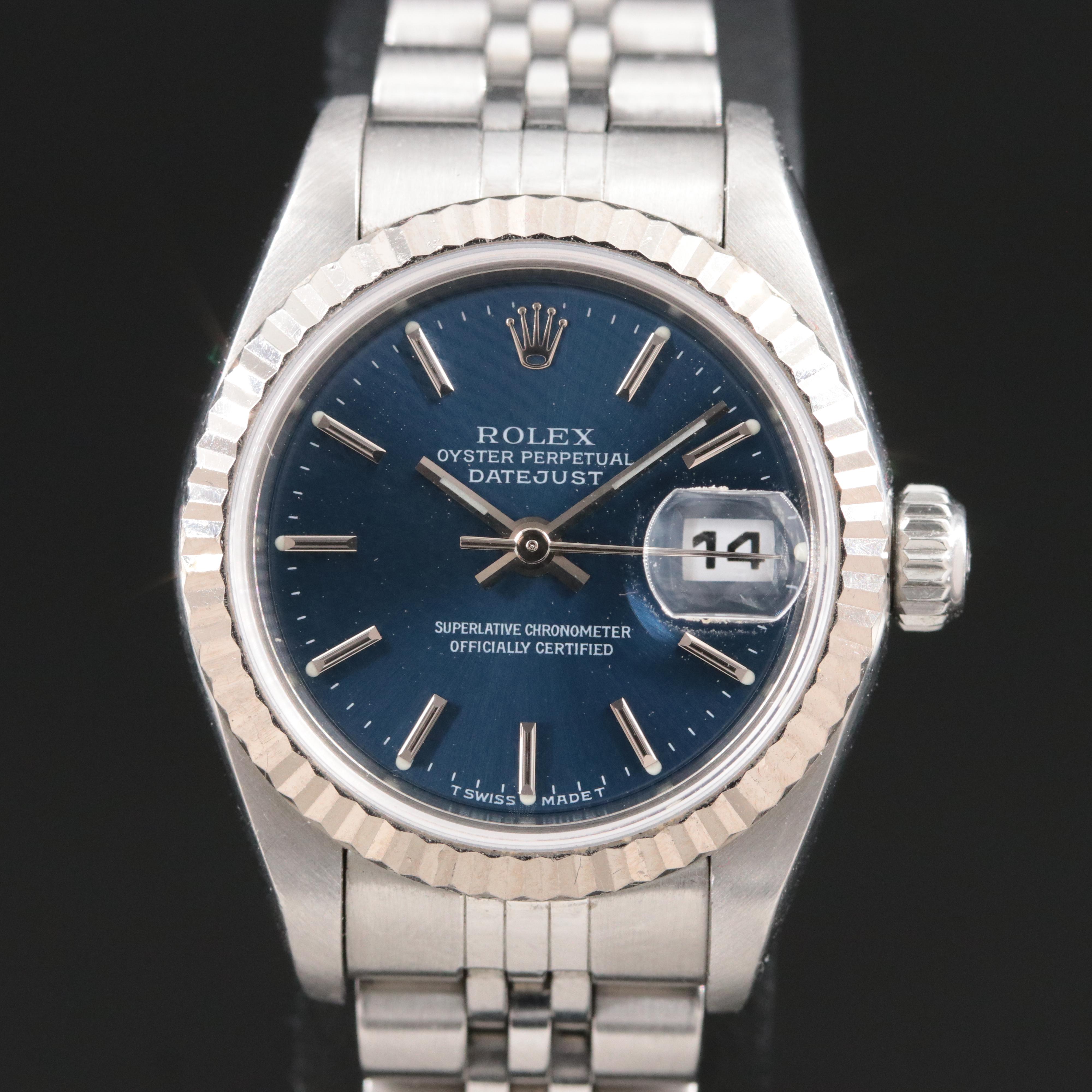 2002 Rolex 18K and Steelinox Blue Dial Datejust Watch