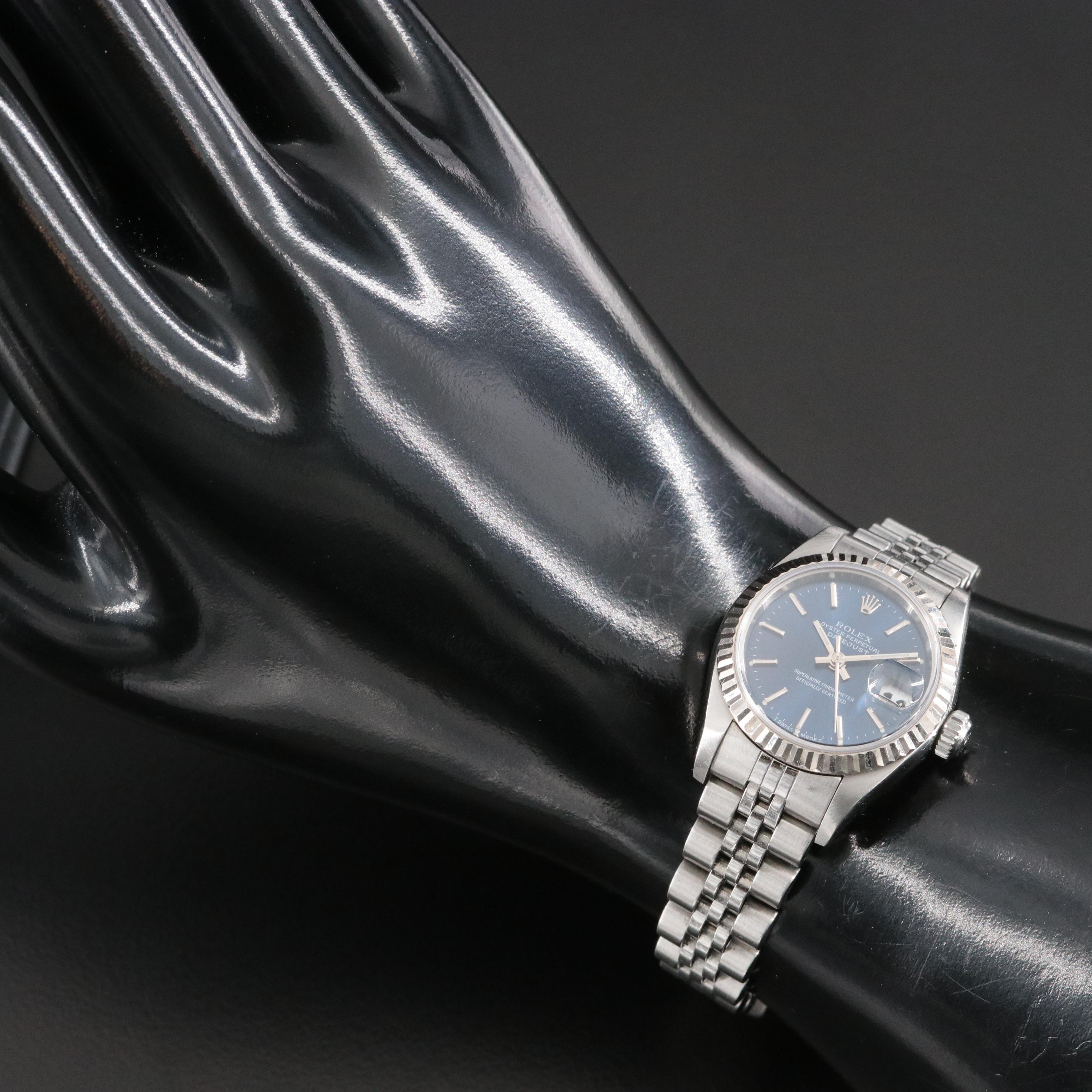 2002 Rolex 18K and Steelinox Blue Dial Datejust Watch