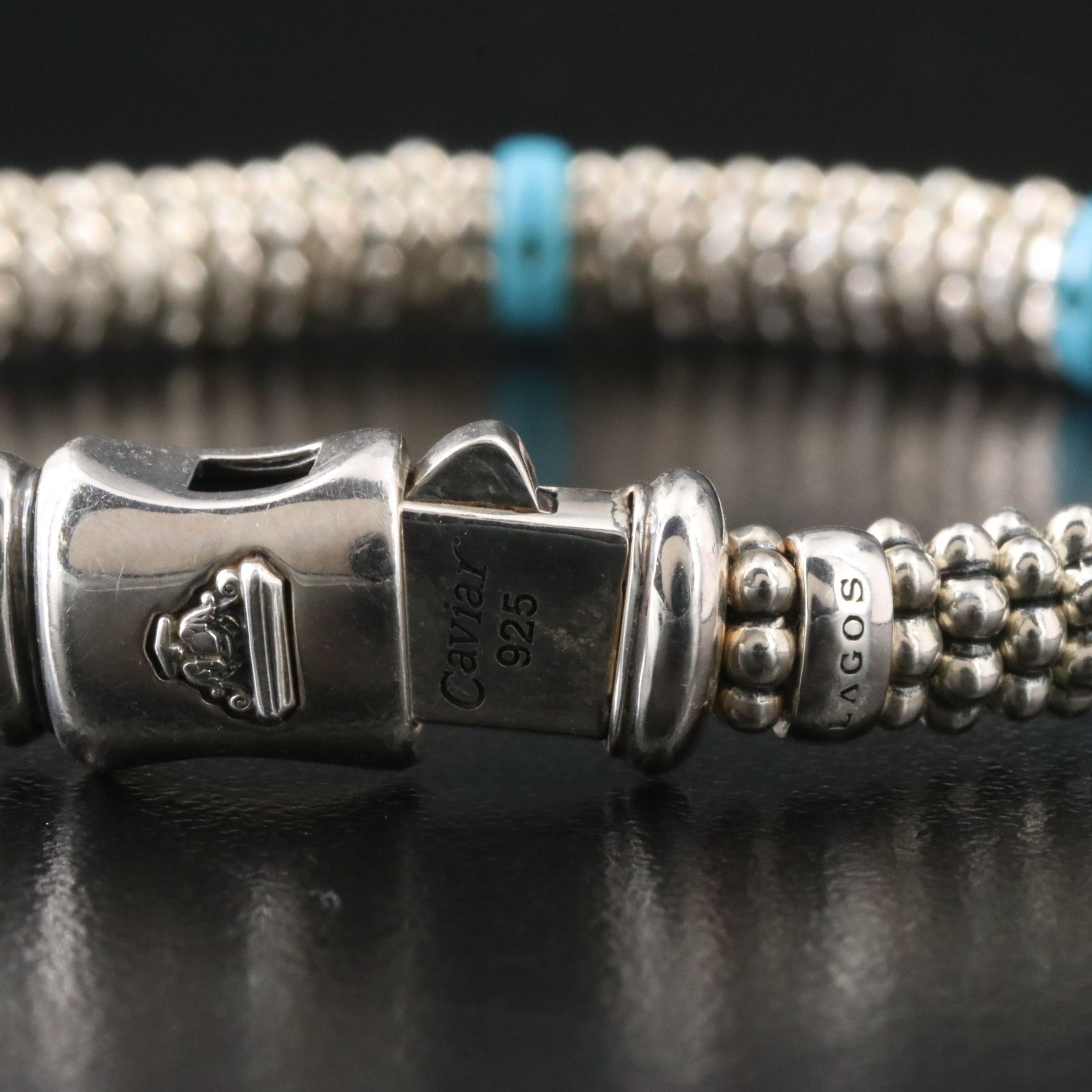 Lagos Blue Caviar Sterling Ceramic Station Bracelet
