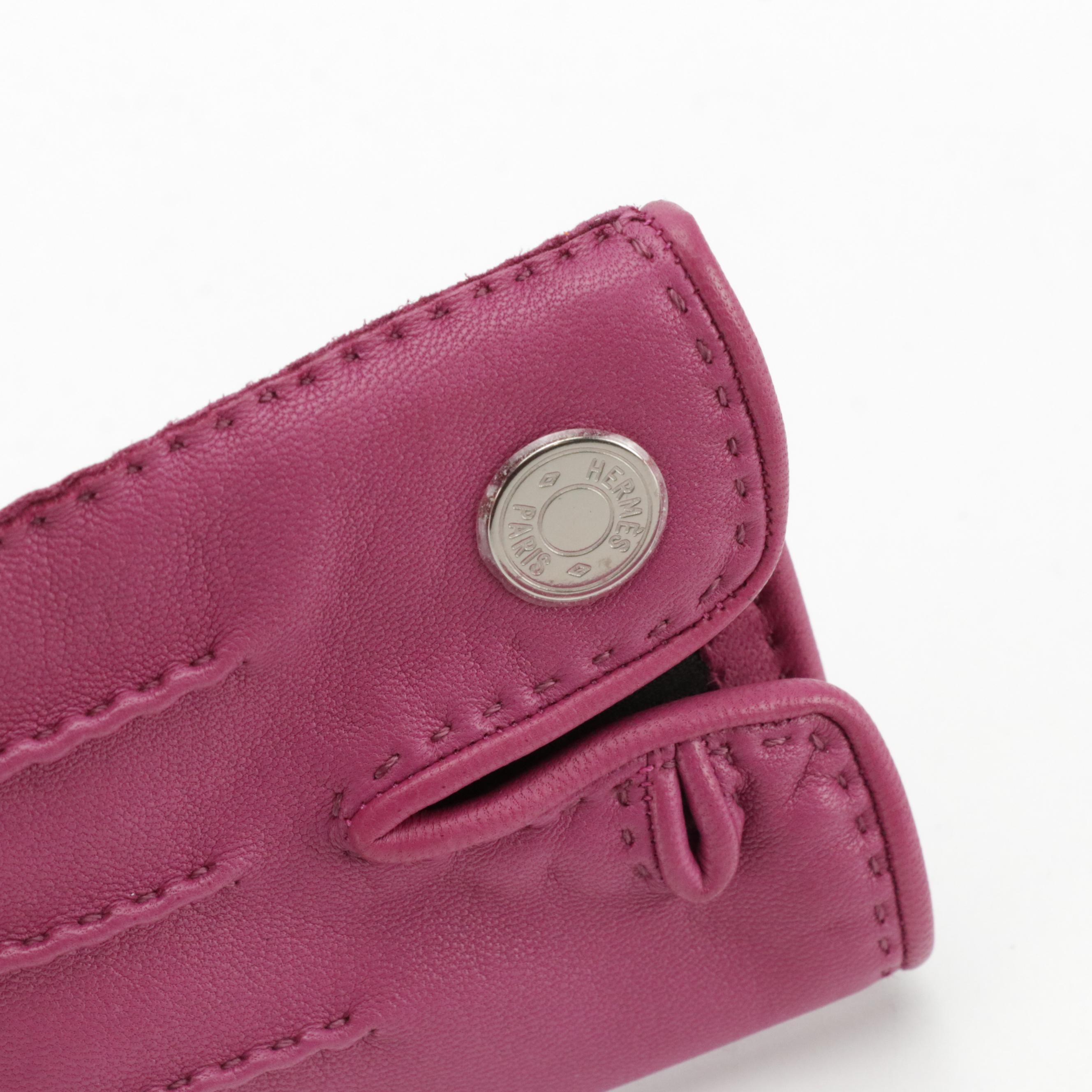 Hermès Magenta Lambskin Leather Gloves in Box